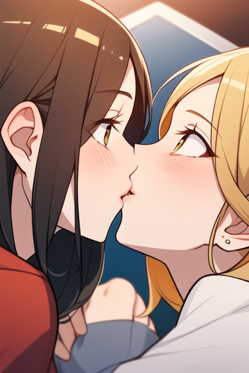 ai_generated blonde_hair blush brown_eyes brown_hair daughter frosting.ai incest keep_it_a_secret_from_your_mother kissing mother mother_and_daughter na-yeon yeon-ah yuri