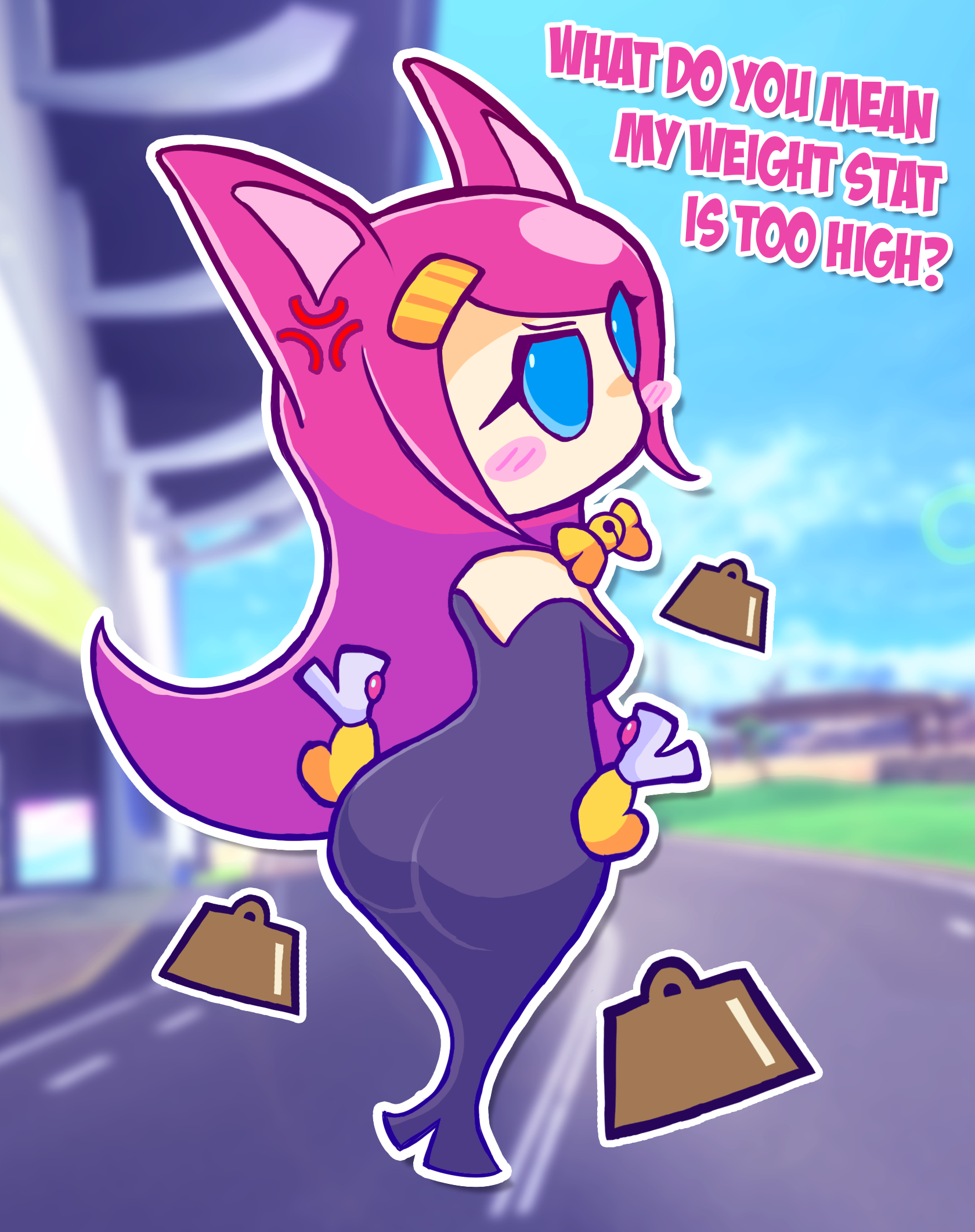 1girls, alien, alien girl, big breasts, blue eyes, blush, bow, breasts, bunny suit, bunnysuit, cat ears, chubby female, fat ass, kirby (series), kirby air riders, long hair, pink hair, secretary, susanna patrya haltmann, susie (kirby), susie is actually a heavyweight rider, veevers