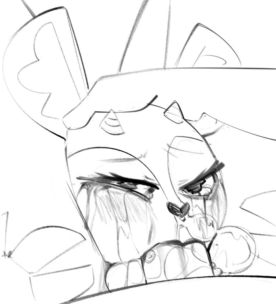 2025, 2d, 2d (artwork), aggressive retsuko, aggretsuko, anthro, fellatio, female, furry, horns, looking at viewer, monochrome, oral, penis, plunger position, pov, saliva, saliva trail, sanrio, tagme, tsunoda, tsunoda (aggretsuko), xu53r