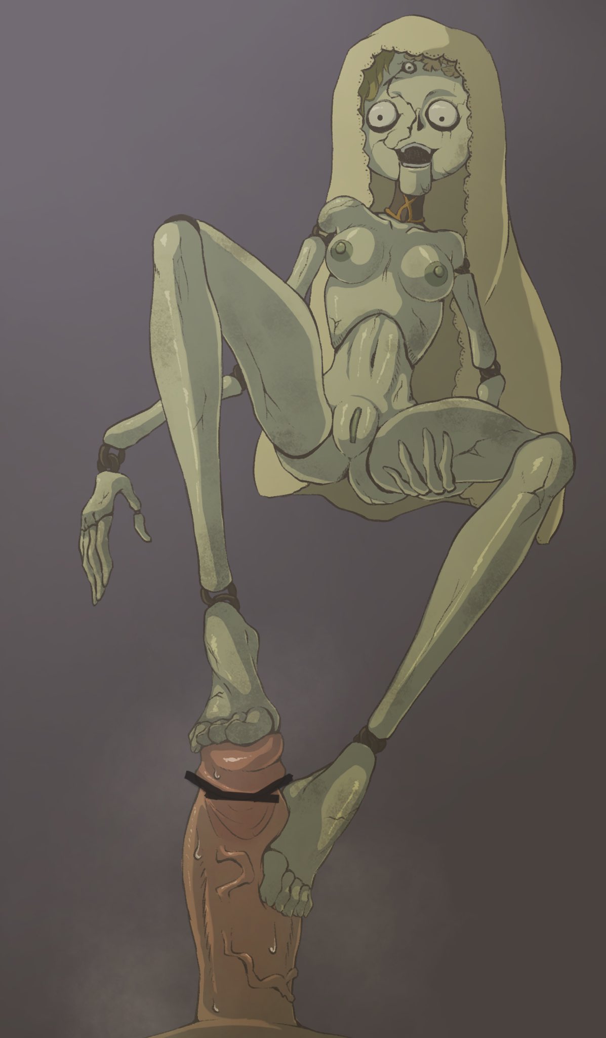 1girls, 2d, angie (resident evil), animate inanimate, ass, breasts, bridal veil, censored, doll, female, female focus, foot fetish, footjob, ineffective censorship, living doll, male human/female doll, nightmare waifu, nipples, nude, pussy, resident evil, resident evil 8: village, size difference, smaller female