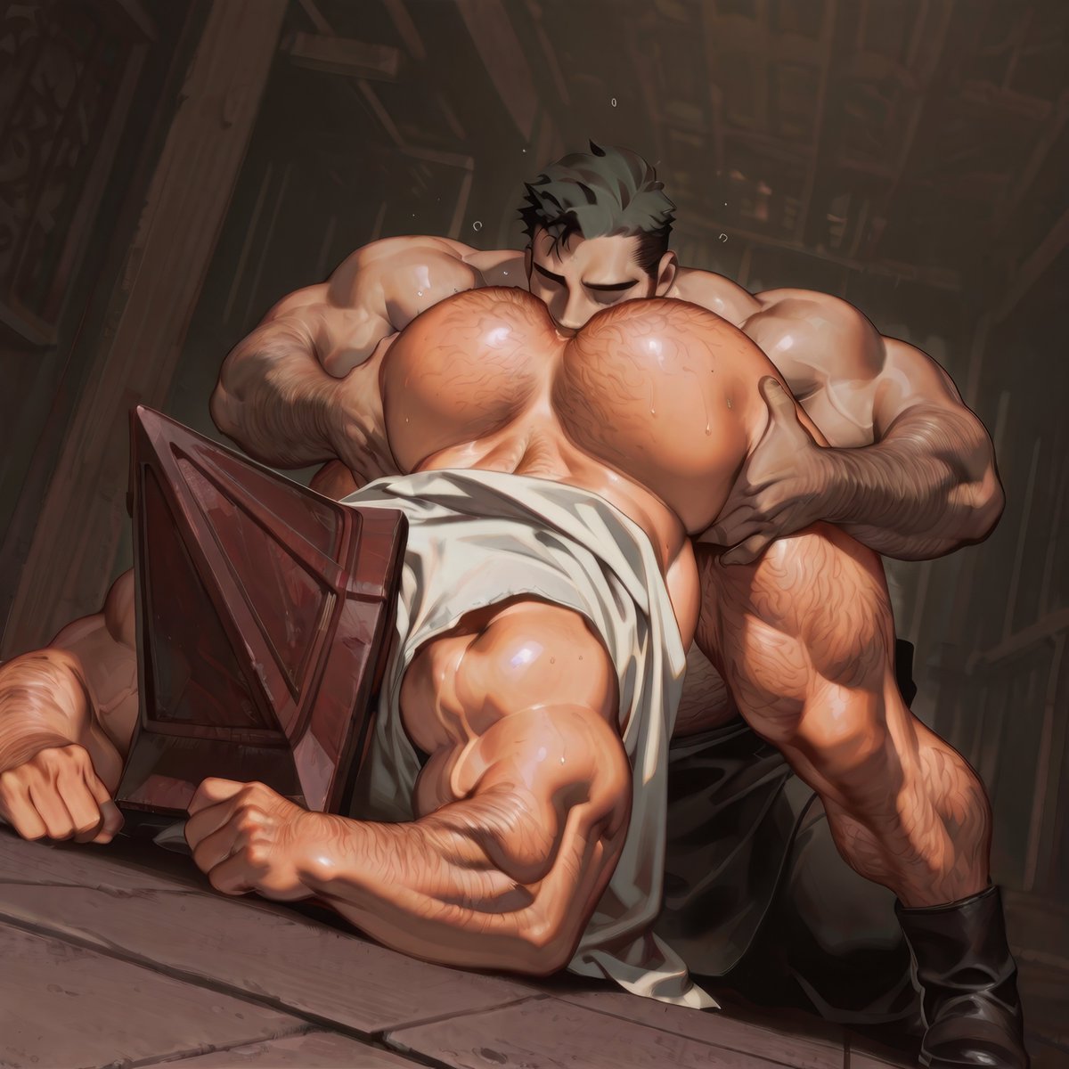 ai generated, ass, bara, big ass, big butt, bubble ass, bubble butt, dat ass, dat butt, fat ass, fat butt, gay, huge ass, huge butt, jack-o pose, large ass, large butt, male, male only, muscular, muscular male, nsfwmaker, pyramid head, rimjob, rimming, round ass, round butt, silent hill, silent hill 2, thick ass, thick butt