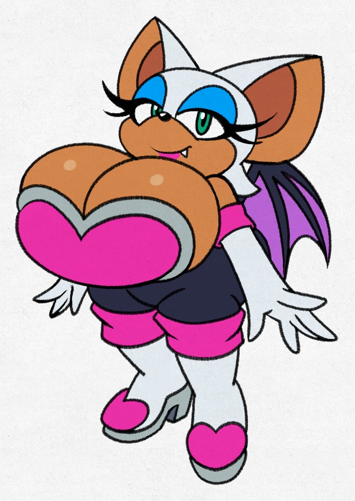 1girls, anthro, bat, big breasts, boots, breasts bigger than head, cleavage, curvy, female, full breasts, gloves, heavy breasts, huge breasts, looking at viewer, omegasunburst, plump, rouge the bat, sega, shortstack, simple background, smile, solo, sonic (series), sonic the hedgehog (series), thick, top heavy, wide hips