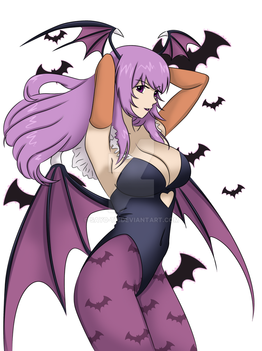 arms_behind_back breasts capcom circe_(sayo-tr) cleavage cosplay covered_navel darkstalkers girl large_breasts mature_female milf morrigan_aensland morrigan_aensland_(cosplay) original original_character purple_eyes purple_hair sayo-tr skimpy_clothes solo tagme transparent_background wings