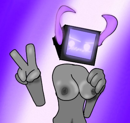 gray_body normal_breasts peace_sign tv tv_head