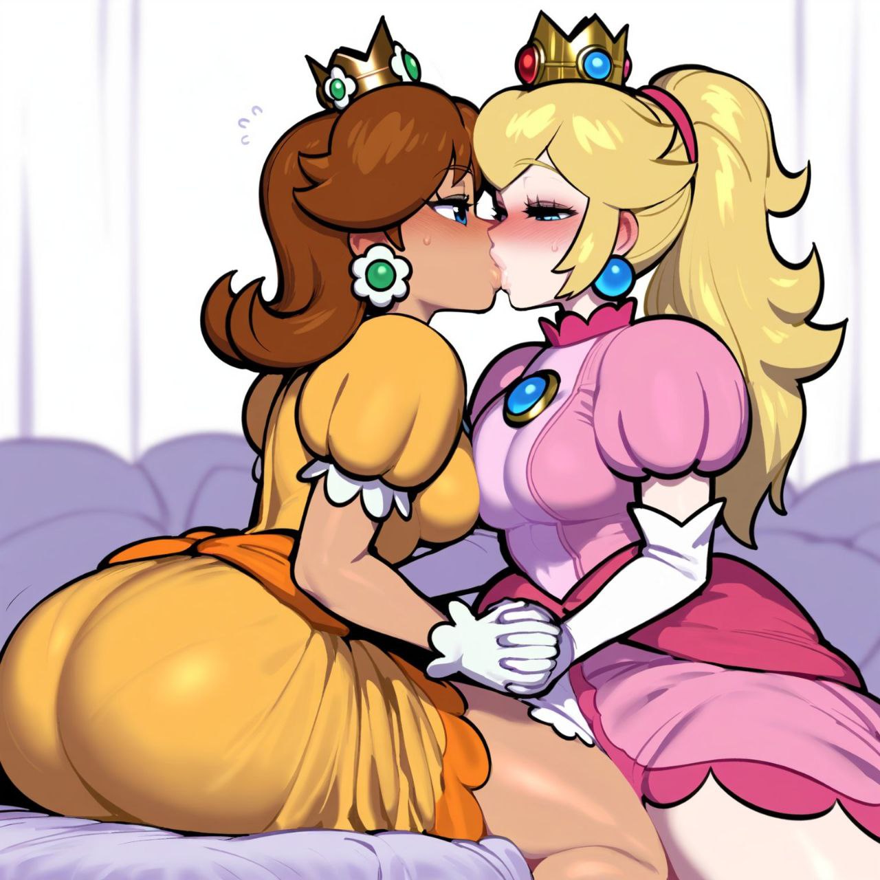 ai_generated ass female_on_female lesbian_kiss nudealert princess_daisy princess_peach yuri