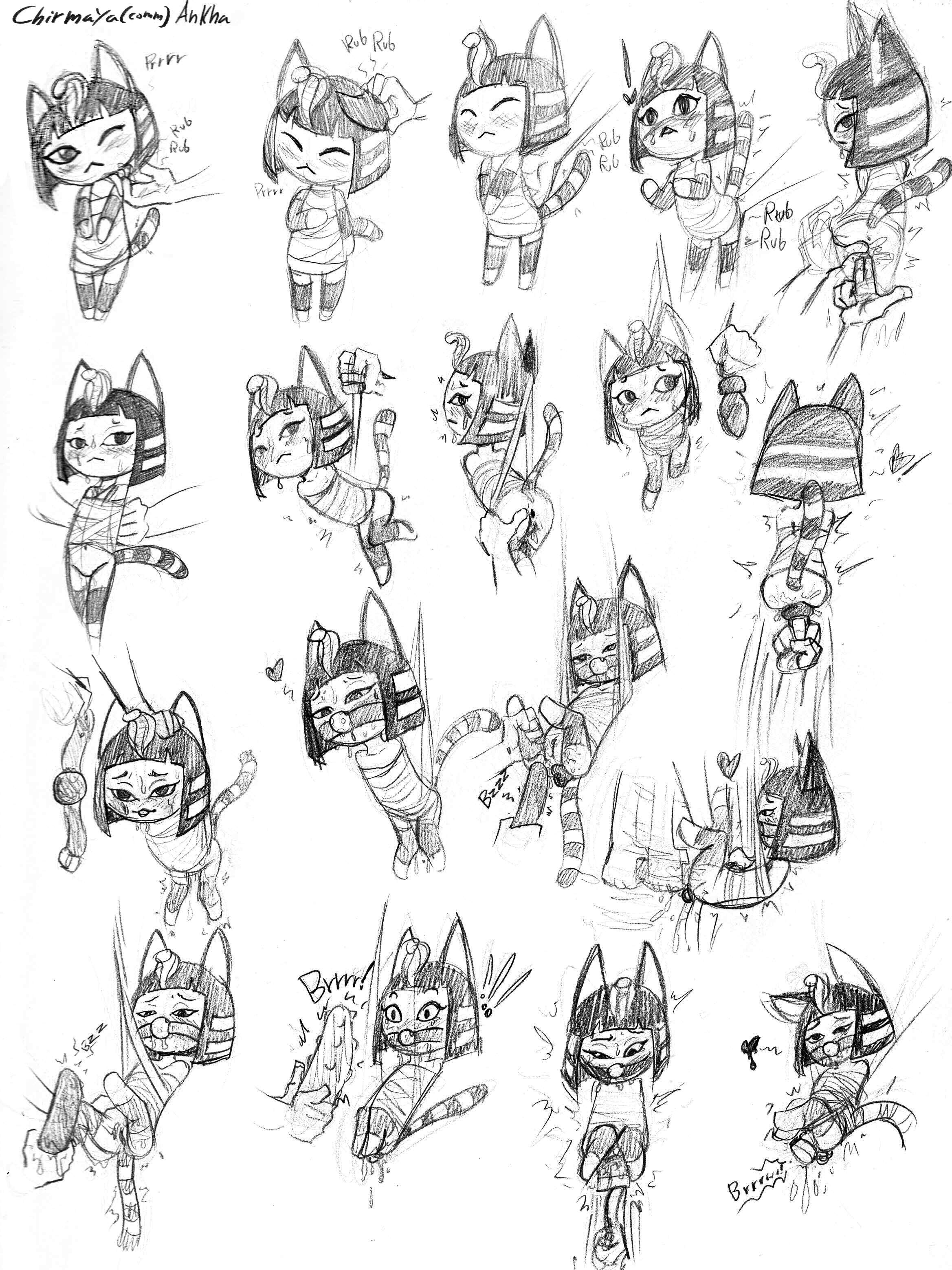 !, absurdres, anal, anal insertion, anal plug, animal crossing, animal ears, ankha, anus, arched back, artist name, ass, ball gag, bandage, blush, bondage, buttplug, cat ears, cat tail, character name, closed eyes, constricted pupils, dildo, disembodied limb, doubutsu no mori, dress, drooling, english, female, fingering, flat chest, from behind, from side, full body, furry, gag, gagged, greyscale, hair ornament, half-closed eyes, hand on another's head, hand up, hands together, hands up, happy, heart, jpeg artifacts, knees together feet apart, large insertion, leaning forward, leg lift, looking at viewer, looking back, looking down, looking to the side, monochrome, motion lines, multiple views, nairu, nairu (doubutsu no mori), navel, nile (doubutsu no mori), nintendo, no humans, no panties, one eye closed, open mouth, petting, pussy, pussy juice, pussy juice drip, saliva, short hair, signature, simple background, smile, snake hair ornament, solo, soulcentinel, spoken heart, spread anus, standing, surprised, suspension, tail, tears, text, traditional media, trembling, v arms, vaginal insertion, vaginal penetration, vibrator, white background, wholesome instant loss, year request
