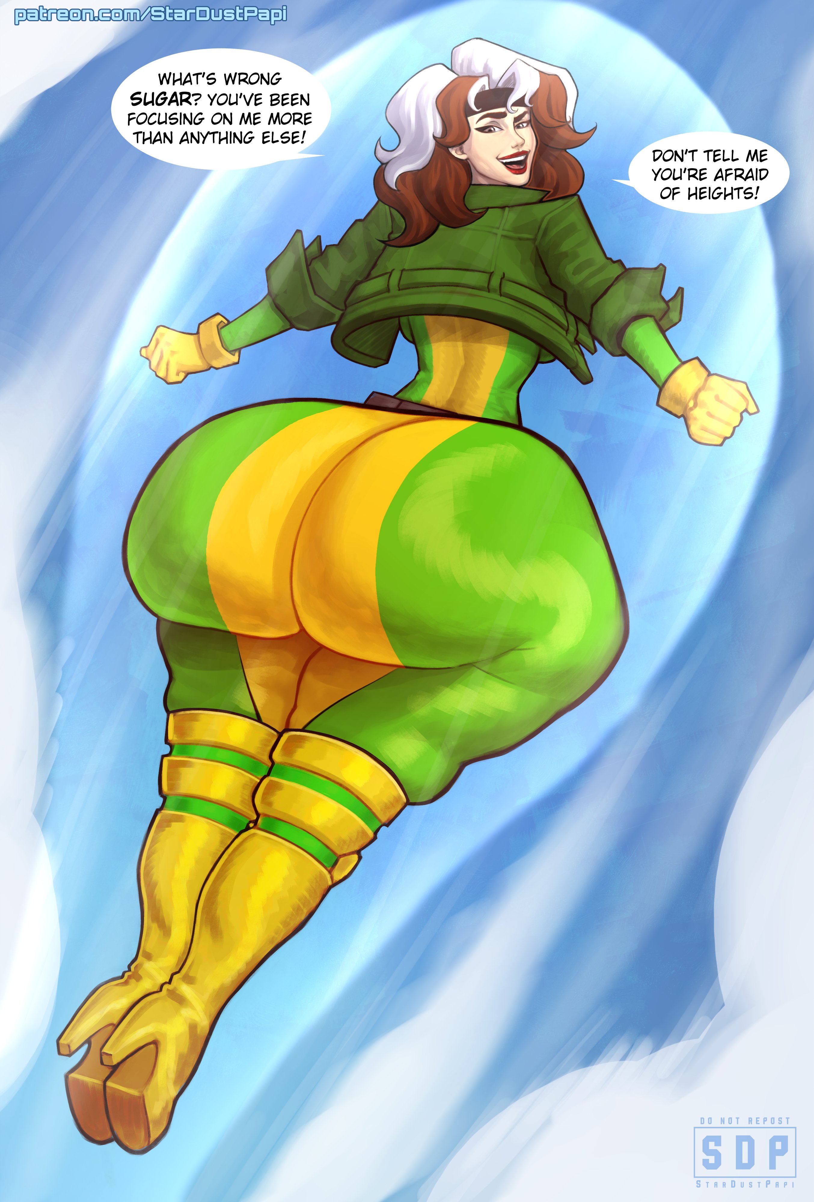 1girls, anna marie, ass, ass bigger than torso, big ass, bubble butt, caught staring, clueless, dialogue, fat ass, female, female only, flying, huge ass, ignantastro, large ass, looking at viewer, looking back, marvel, marvel comics, massive ass, oblivious, rogue (x-men), solo, ssuperheroine, stardustpapi, staring at ass, talking to viewer, text, thick ass, thick thighs, thunder thighs, wide hips, x-men, x-men 97