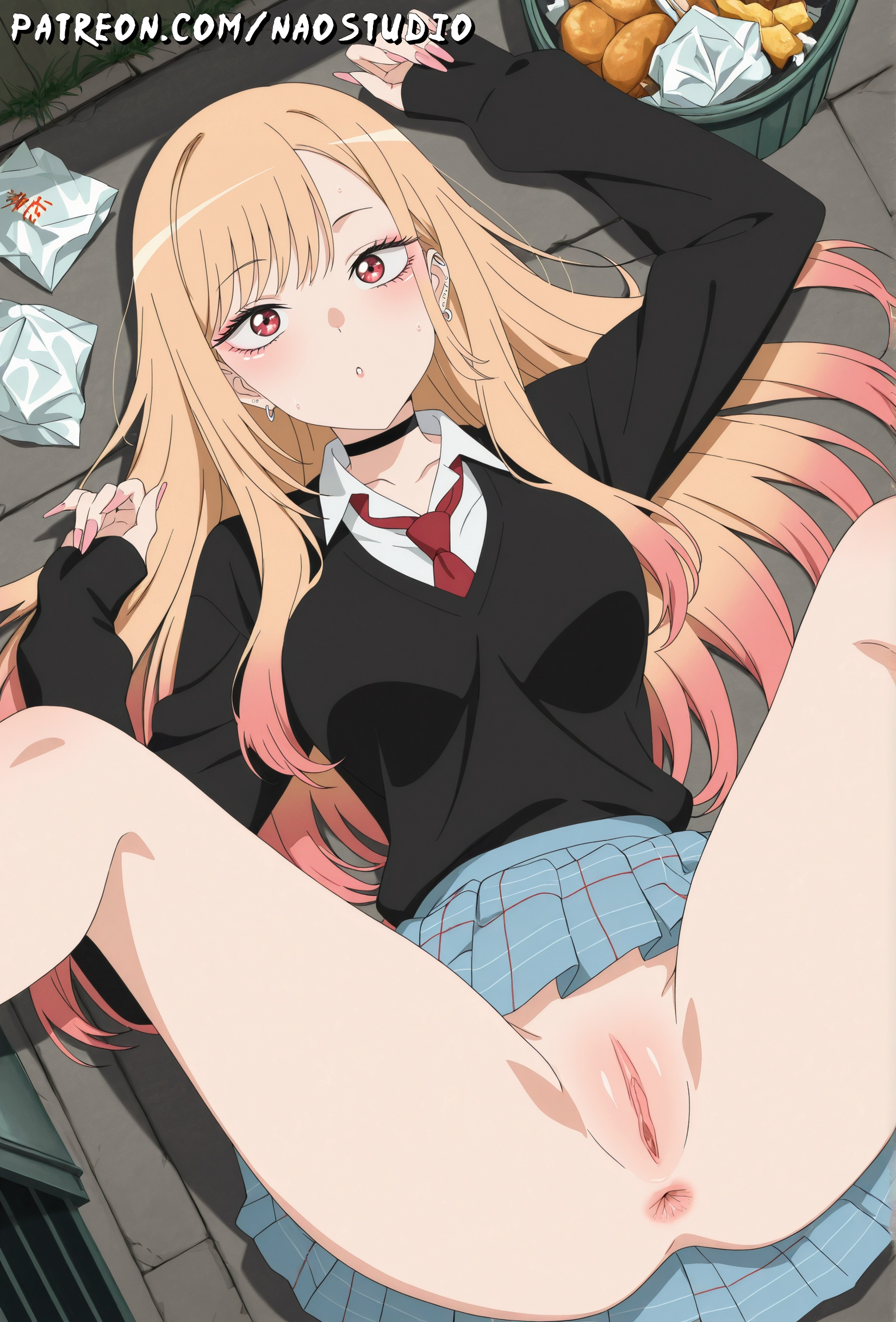 2d, ai generated, alley, anime style, ass, ass focus, big ass, big breasts, blonde hair, blush, breasts, completely nude, detailed pussy, detailed vagina, drool, earrings, explicit, eyes half closed, eyes rolled back, fat ass, female, flushed face, gyaru, hentai, huge ass, huge breasts, jewelry, kitagawa marin, kogal, large breasts, light skin, long hair, moaning, my dress up darling, naked, naked female, naostudio, navel, navel piercing, nipples, no panties, nsfw, nude, open mouth, pale skin, perfect ass, pink eyes, pink nipples, pleasure expression, pussy, skirt, smile, solo, sono bisque doll wa koi wo suru, spread legs, sweatdrop, sweating, sweaty, sweaty body, tongue out, vagina