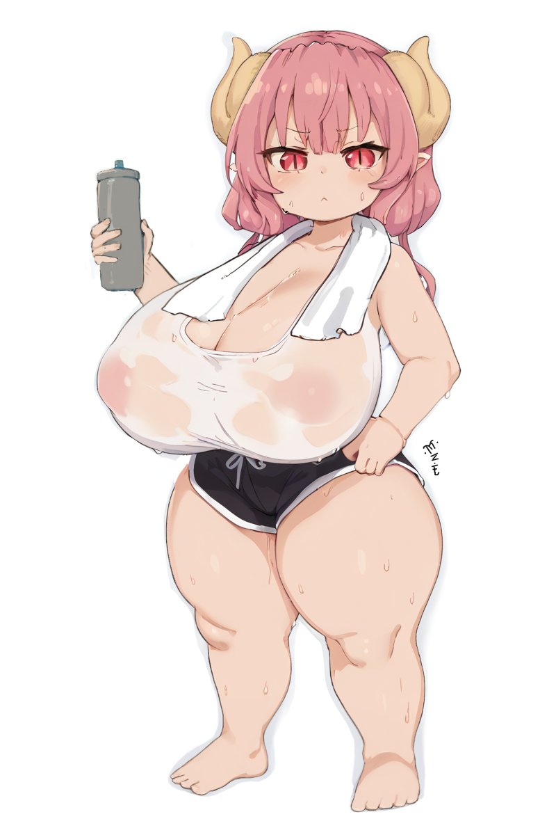 1girls, big breasts, breasts, female, female focus, female only, horns, ilulu (dragon maid), kobayashi-san chi no maidragon, large breasts, looking at viewer, miss kobayashi's dragon maid, pink hair, shortstack, solo, solo female, thick thighs, thighs, ttt ia23, voluptuous, wide hips