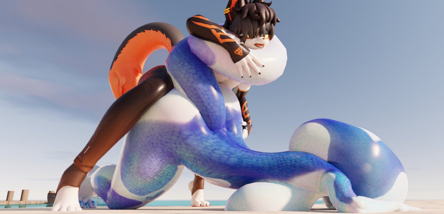 3d, 3d (artwork), aak (arknights), aak (valorlynz), anthro, anthro on anthro, blackspoiler, female, female focus, fur, furry, male, male/female, nisha (bluedingo), preview, tagme, teaser