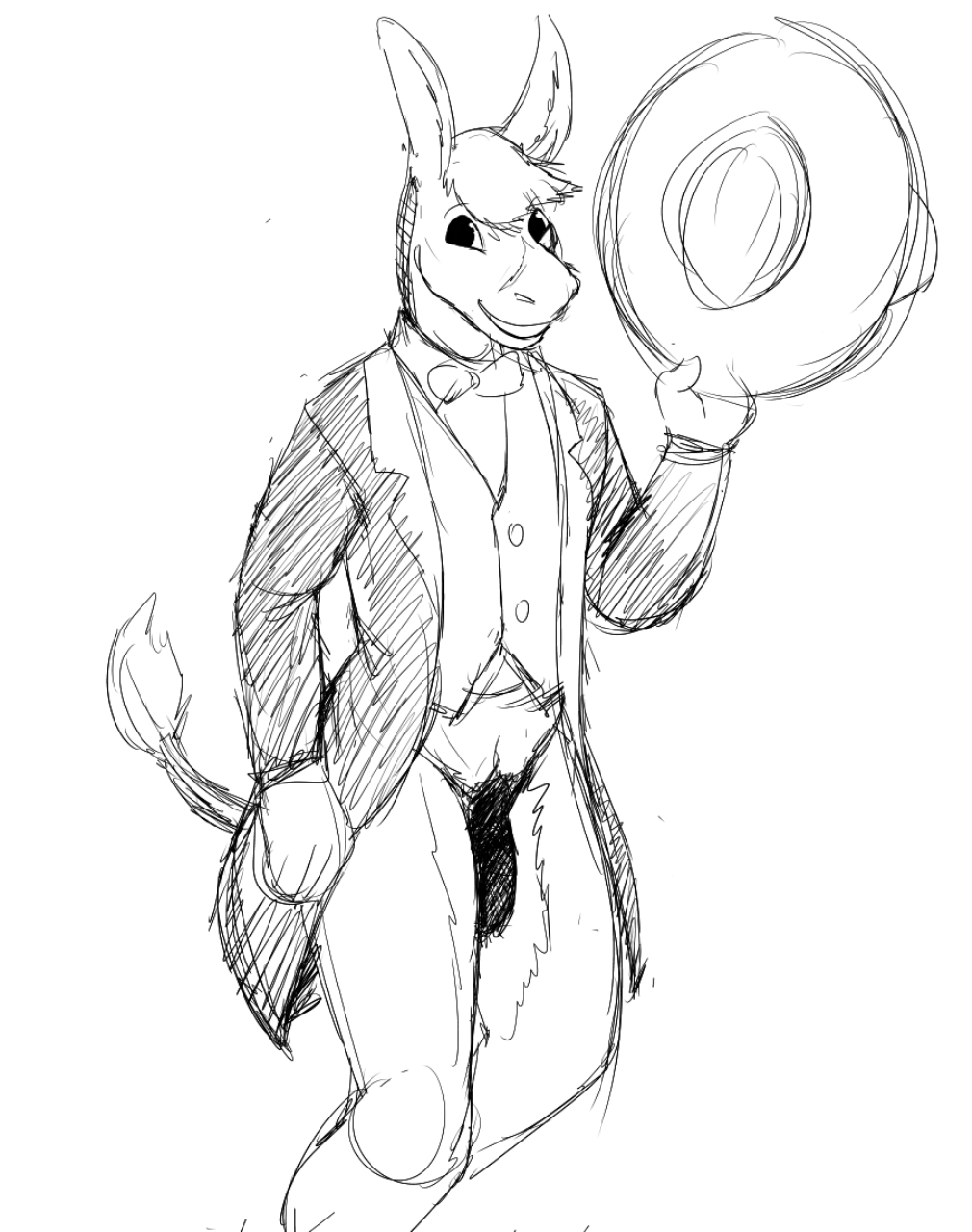 anthro black_and_white bottomless bow_tie clothed clothing donkey equine flaccid hair hat hladilnik male mammal mascot monochrome penis smile sombrero tata's_burritos