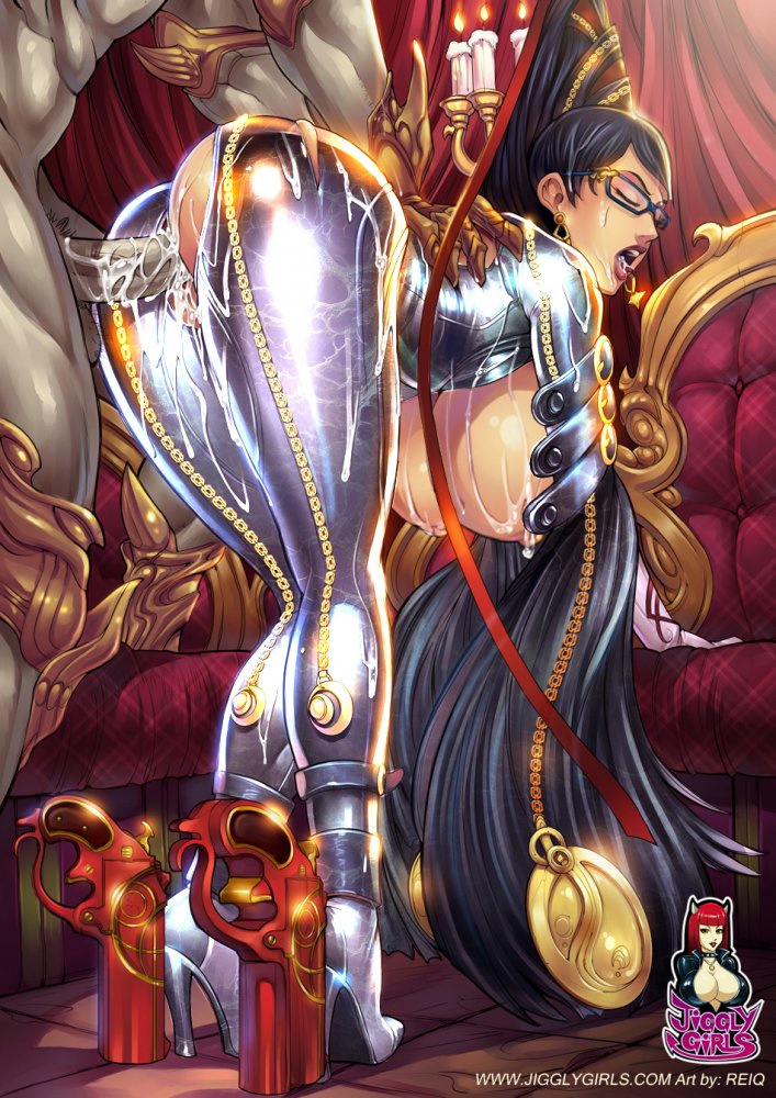 areola ass bayonetta bayonetta_(character) bent_over black_hair breasts burning_candles busty candles cleavage closed_eyes cum cum_in_pussy cum_on_breasts dat_ass doggy_style edit facial female glasses gold gun hanging_breasts high_heels huge_breasts human large_breasts legs lipstick long_hair long_legs makeup male medallion nipples open_mouth penis reiq sega sex straight tongue tongue_out torn_clothes voluptuous weapon