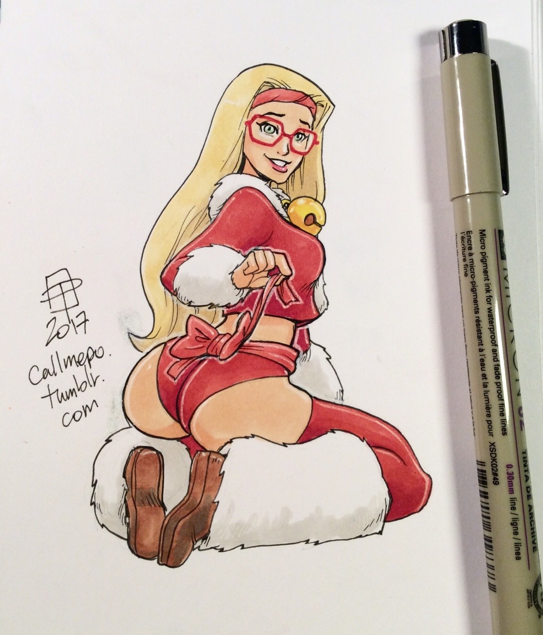 1girls, 2017, big hero 6, callmepo, christmas, disney, female, female only, honey lemon, kneeling, marvel, marvel comics, photo (medium), signature, solo, text