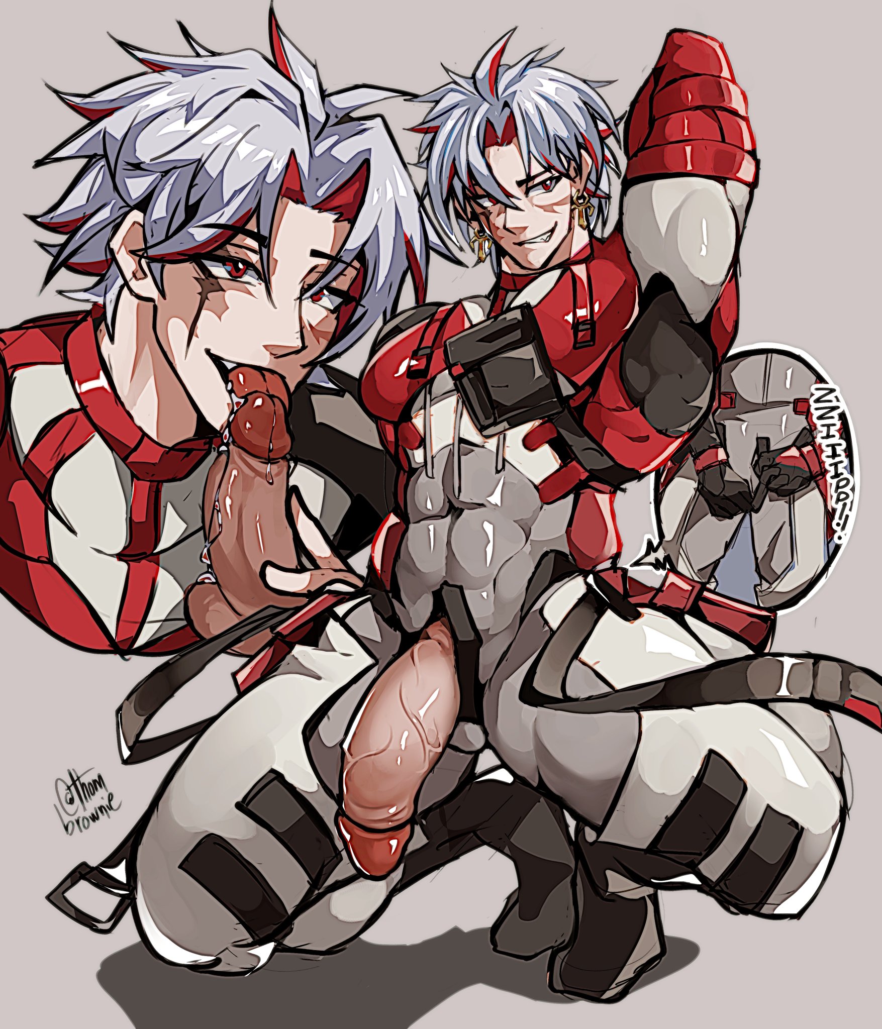big penis, clothing, gay, licking penis, male, male focus, male only, muscular, muscular male, muscular thighs, penis, penis out, scar, scar (wuthering waves), scar on face, thombrownie, tongue, tongue out, veiny penis, wuthering waves, yaoi