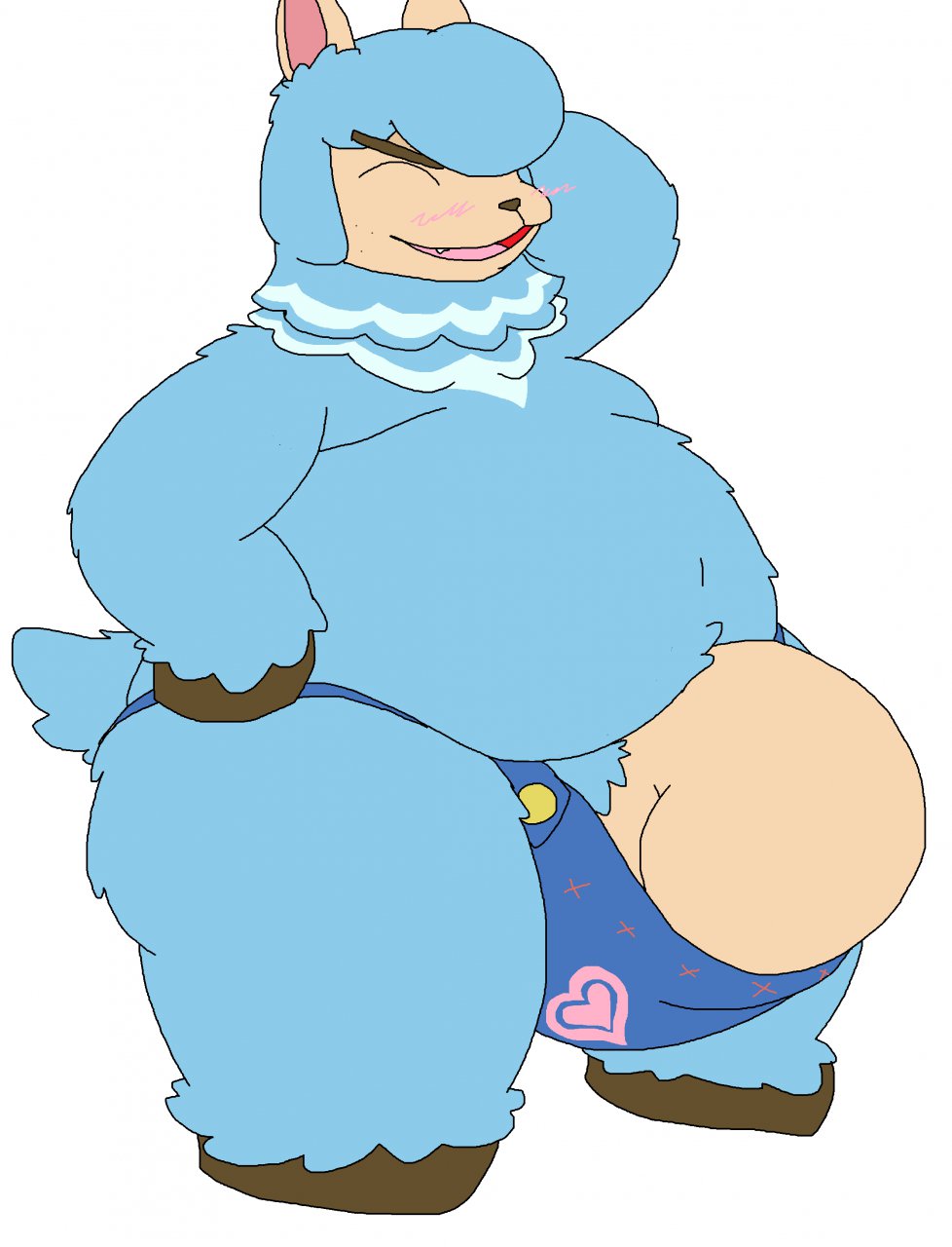 alpaca animal_crossing anthro belly big_belly big_bulge blush bulge camelid cyrus_(animal_crossing) hyper hyper_bulge male male_only mammal nintendo overweight overweight_male rakashama slightly_chubby video_games wide_hips