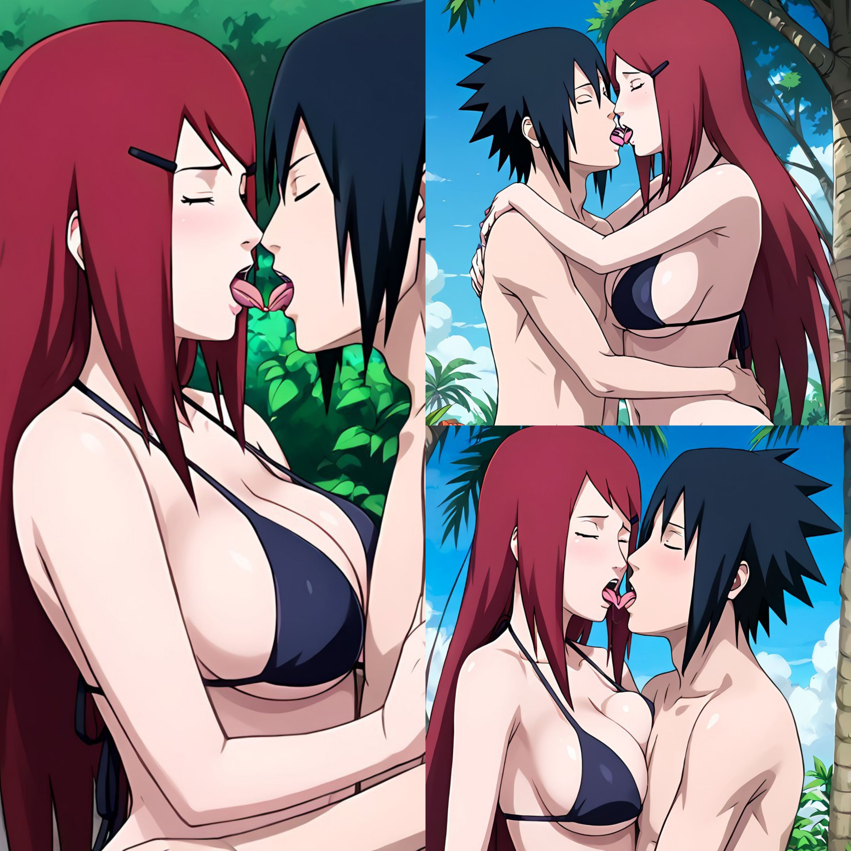 ai generated, big breasts, breasts, civitai, collage, female, french kiss, kissing, kushina uzumaki, large breasts, multiple views, naruto, naruto (series), naruto shippuden, sasuke uchiha, son girlfriends, tongue kiss, uzumaki kushina
