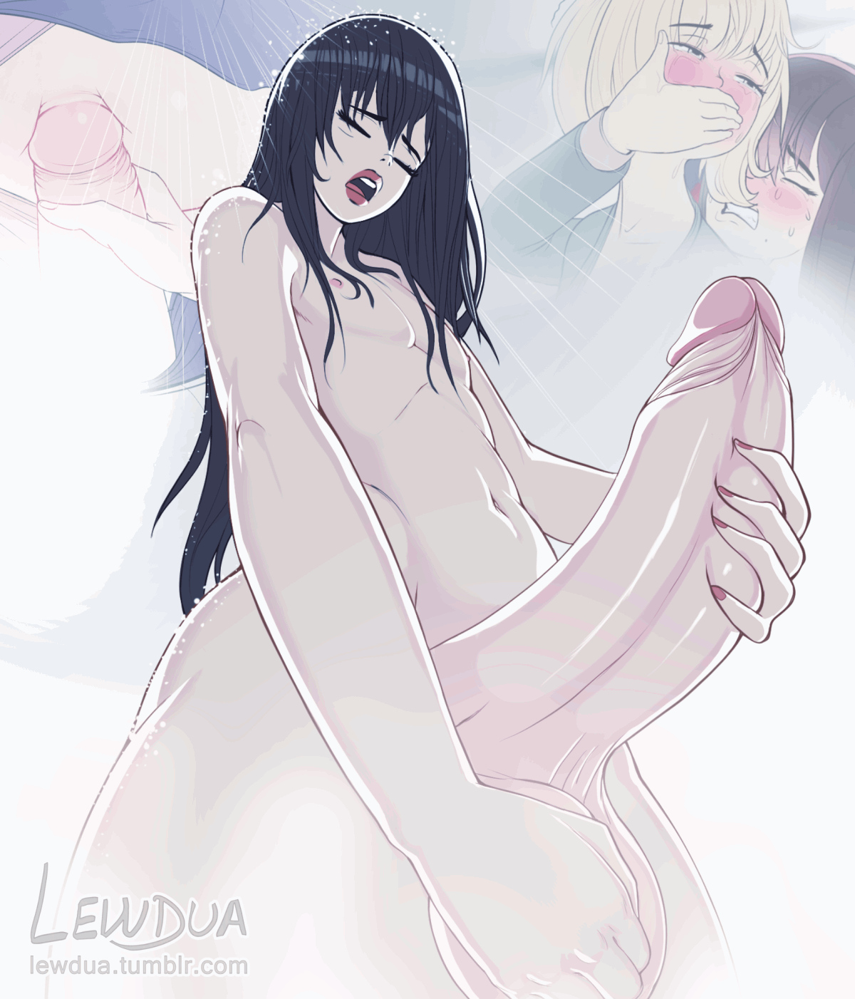 1boy, alice (lewdua), alison (lewdua), anal, anal sex, animated, anus, balls, big penis, blush, clothing, erection, femboy, flat chest, girly, huge cock, hung trap, lewdua, light skin, light-skinned male, long hair, male, male only, masturbation, nessie (lewdua), nude, original, panties, penetration, penis, shower, showering, skirt, soft color, solo, solo male, testicles, trap, water, wet, wet body, wet skin