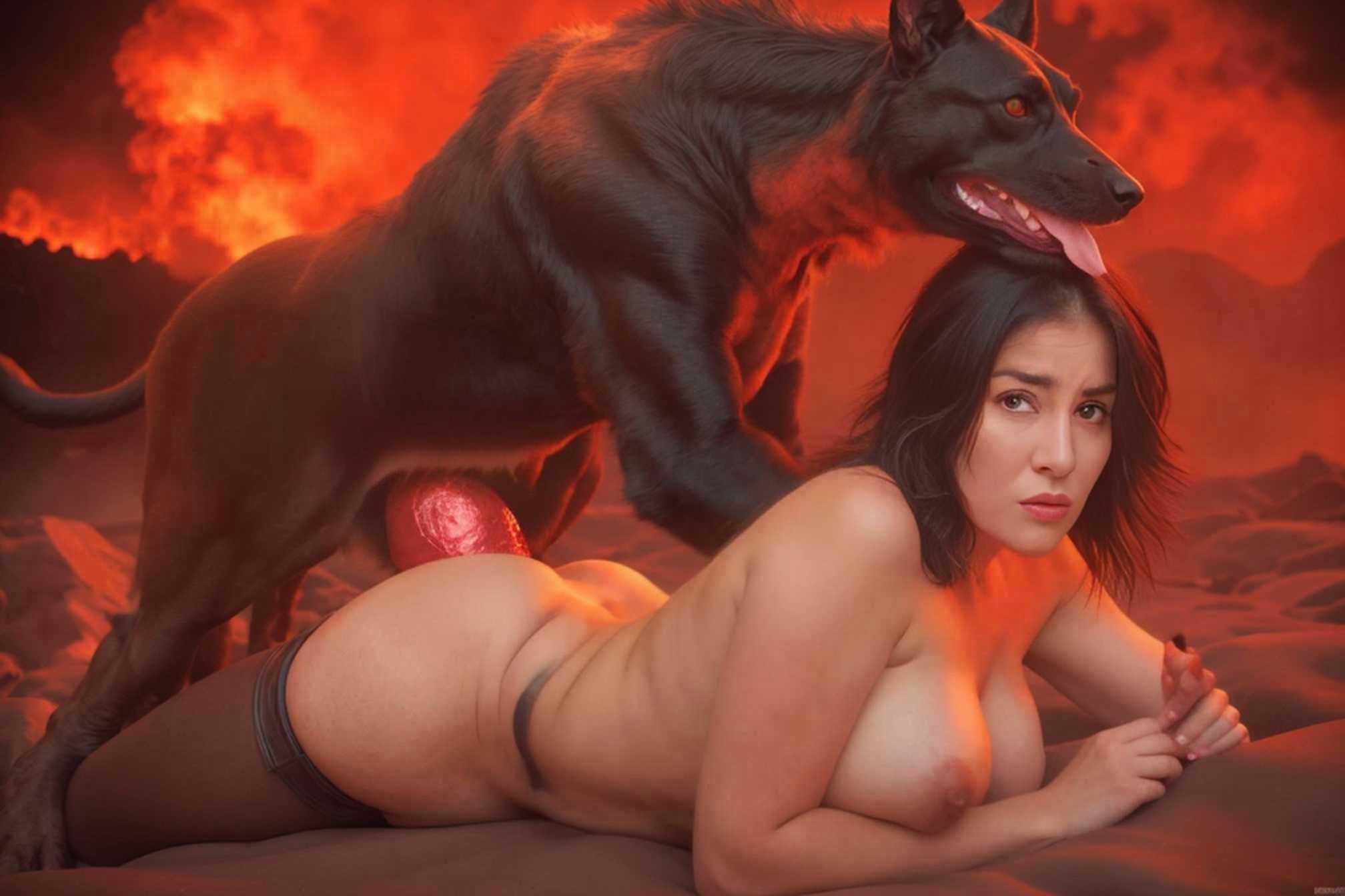 ai_generated ambiguous_penetration animal_penis bengassi canine canine_penis dubious_consent feral_on_female feral_on_human feral_penetrating hell hellhound human_female interspecies interspecies_sex monster_cock monster_rape mounted prone_bone rape zoophilia
