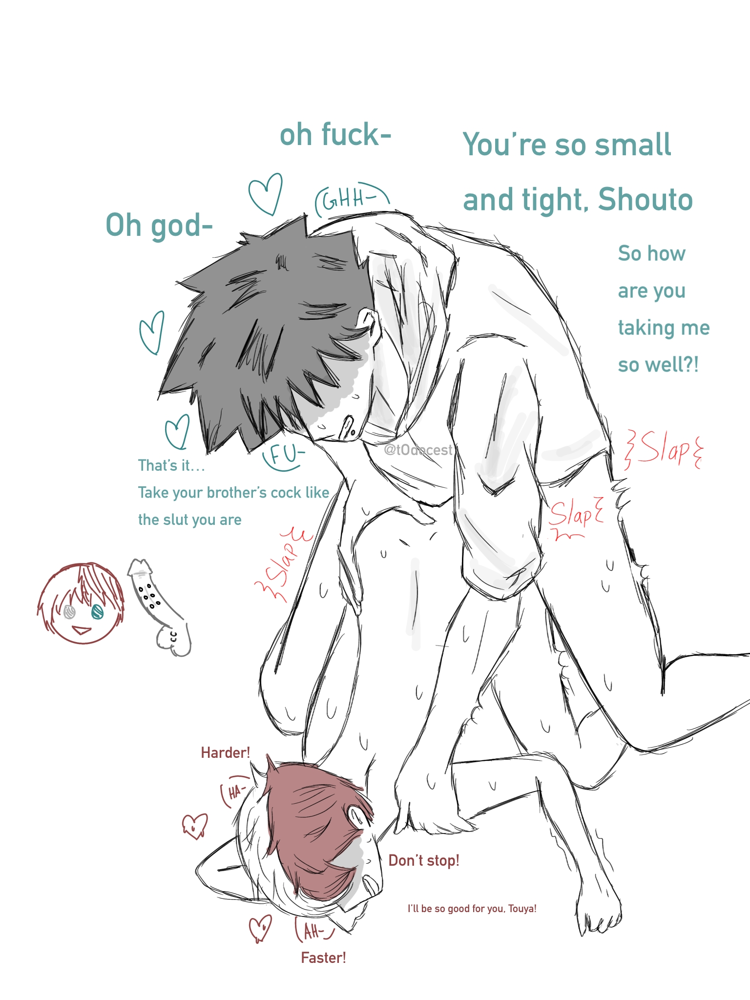 black hair, brother/brother, dabi, dabisho, human, incest, my hero academia, red hair, size difference, tod0cest, todoroki shouto, todoroki touya, white hair