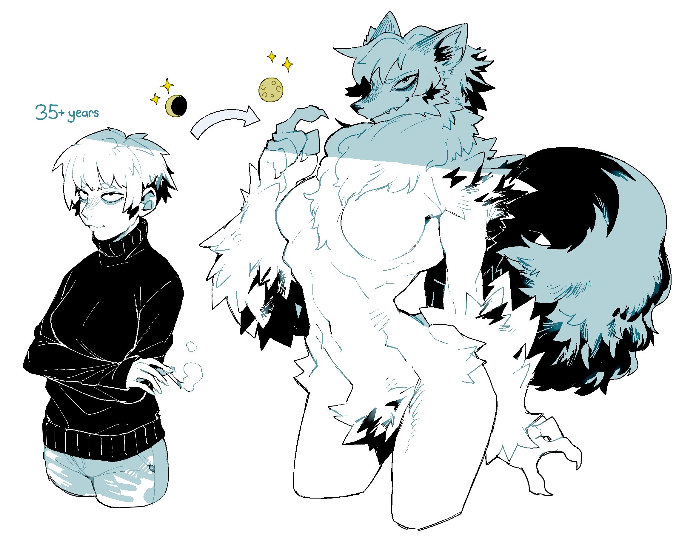 1girls, dizzyspells, female, furry, pixie cut, sweater, tagme, tall female, transformation, werewolf girl