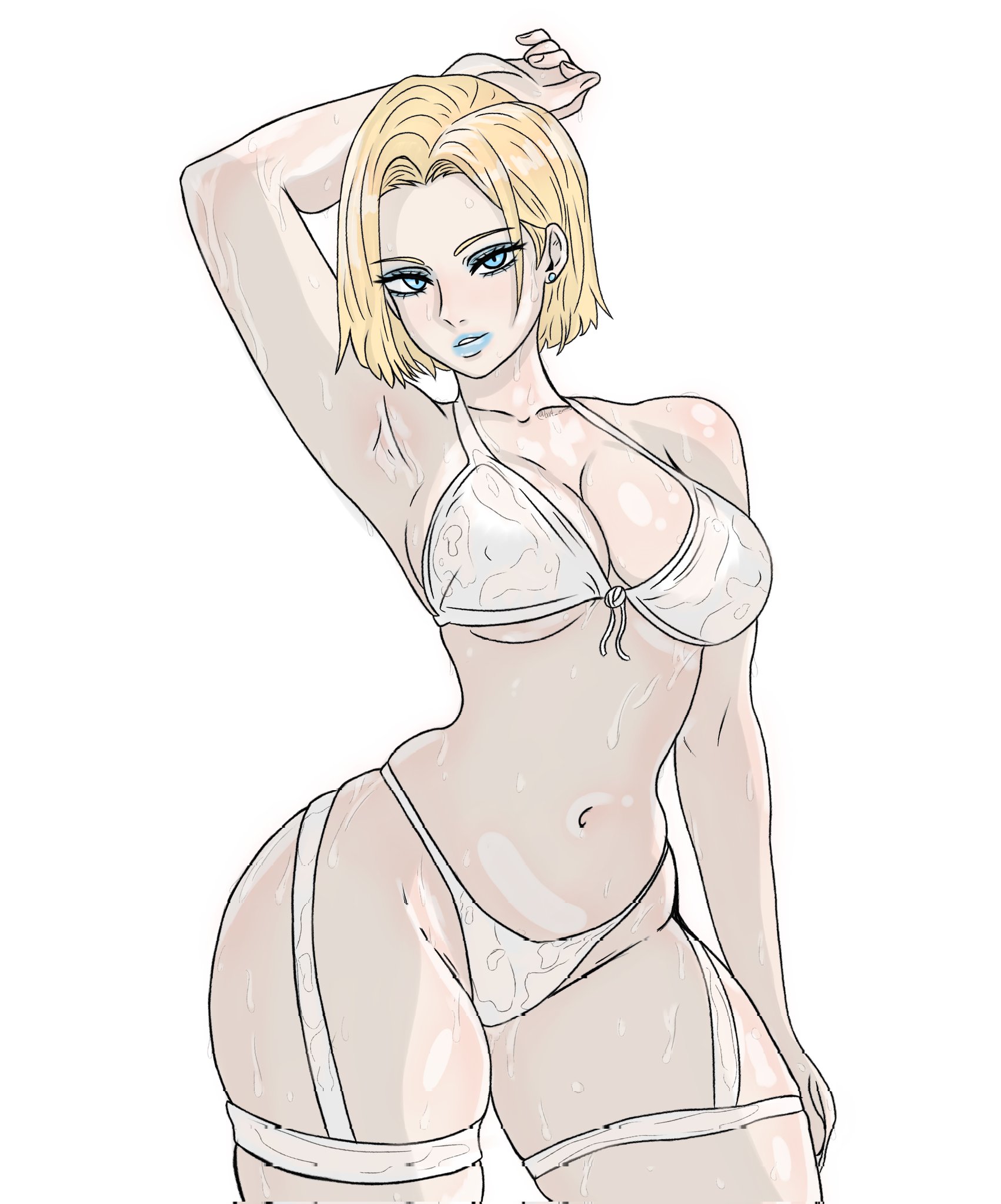 bikini, blonde female, blonde hair, blue eyes, breasts, emma frost, emma frost (marvel rivals), female, large breasts, marvel, marvel comics, marvel rivals, milf, pale skin, pale-skinned female, ryveilee, see-through, thick thighs, wet, wide hips, x-men