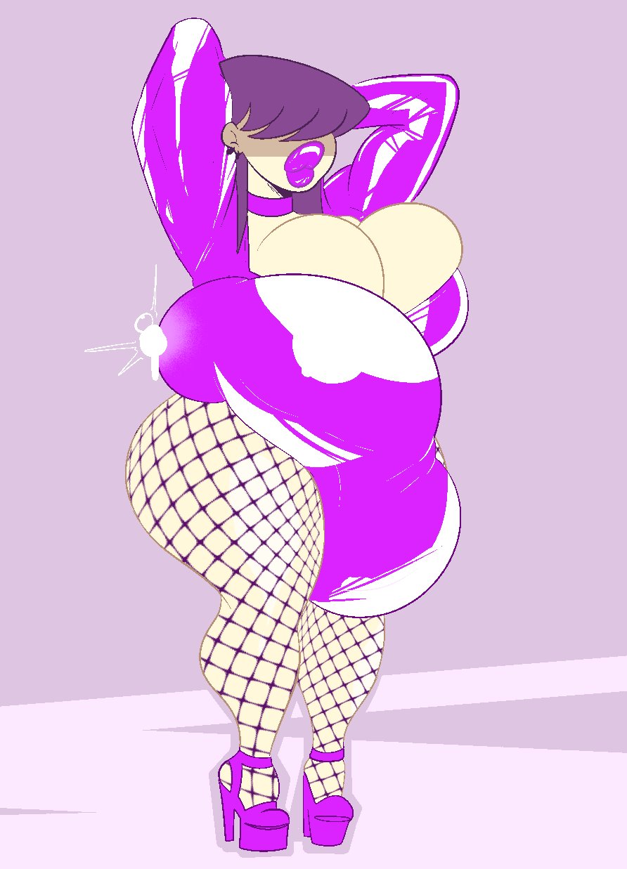 1futa, armpits, arms behind head, arms up, ass, ass bigger than head, balls, big ass, big breasts, big butt, big lips, big lips no eyes, bimbo, bimbo lips, bimbofication, breasts, breasts bigger than head, bubble ass, bubble butt, bulge, clothed, clothing, cum, cum drip, cum through clothes, cum through clothing, curvaceous, curvy, curvy figure, fishnets, fully clothed, futa only, futanari, gayplantsex, hair over eyes, heels, high heels, huge ass, huge balls, huge breasts, huge bulge, huge cock, human, hyper balls, hyper bulge, hyper penis, intersex, komi shouko, komi-san wa komyushou desu, latex, latex clothing, legwear, light skin, light-skinned futa, long hair, penis, puffy lips, purple background, purple hair, solo, solo futa, thick thighs, voluptuous, voluptuous futa, wide hips