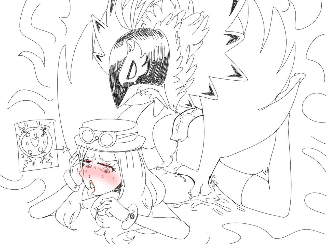 1boy, 1girls, animal genitalia, animal penis, blush, female, game freak, hasselnut, hawlucha, impregnation, interspecies, interspecies impregnation, line art, lipstick, luchabull, male, male/female, mega evolution, mega hawlucha, mega luchabull, mega ring, nintendo, orange lipstick, penis, pokémon (species), pokemon, pokemon (species), pokemon legends: z-a, pokemon xy, pokephilia, serena (pokemon games), serena (pokemon), sex, sketch, tagme, tongue out, wolfgang bang