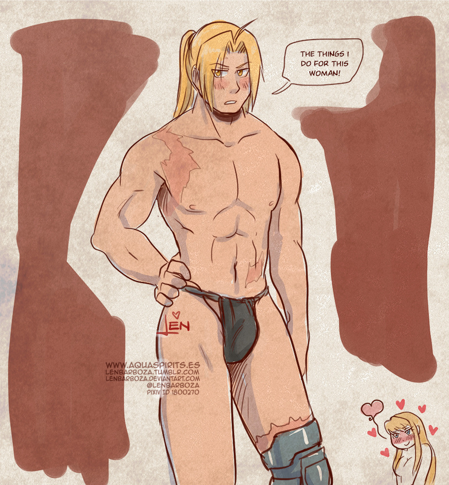 abs aquarina chibi edward_elric fullmetal_alchemist fundoshi heart male male_focus package winry_rockbell