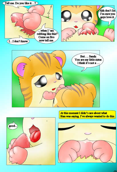 blowjob blush comic curby dialogue hamtaro_(series) penis sandy_(hamtaro) stan_(hamtaro) text