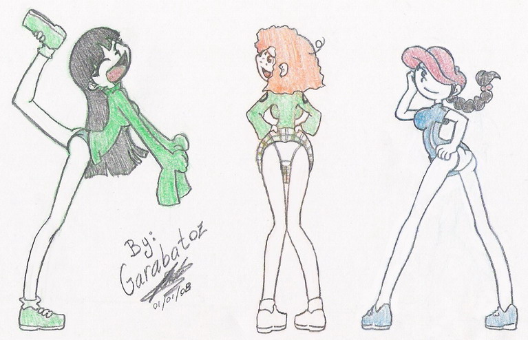 3girls abigail_lincoln black_hair codename:_kids_next_door fanny_fullbright garabatoz kuki_sanban multiple_girls numbuh_3 numbuh_5 numbuh_86 panties red_hair skirt_lift straight_hair