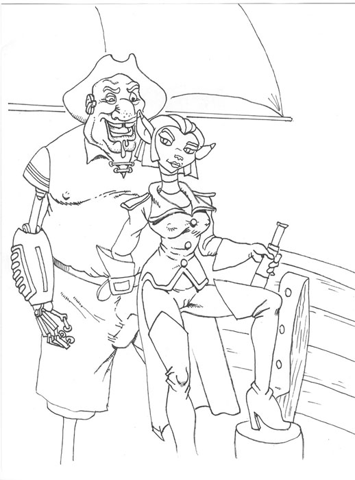 cameltoe captain_amelia dennis_clark disney drool greyscale hat heels john_silver_(treasure_planet) line_art mechanical_arm monochrome nipple_bulge open_mouth pirate_hat pokies telescope treasure_planet