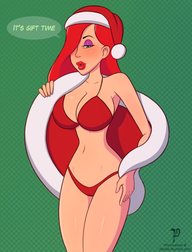 big_breasts bra breasts cleavage disney female female_only jessica_rabbit large_breasts looking_at_viewer panties prominence santa_hat solo speech_bubble text who_framed_roger_rabbit