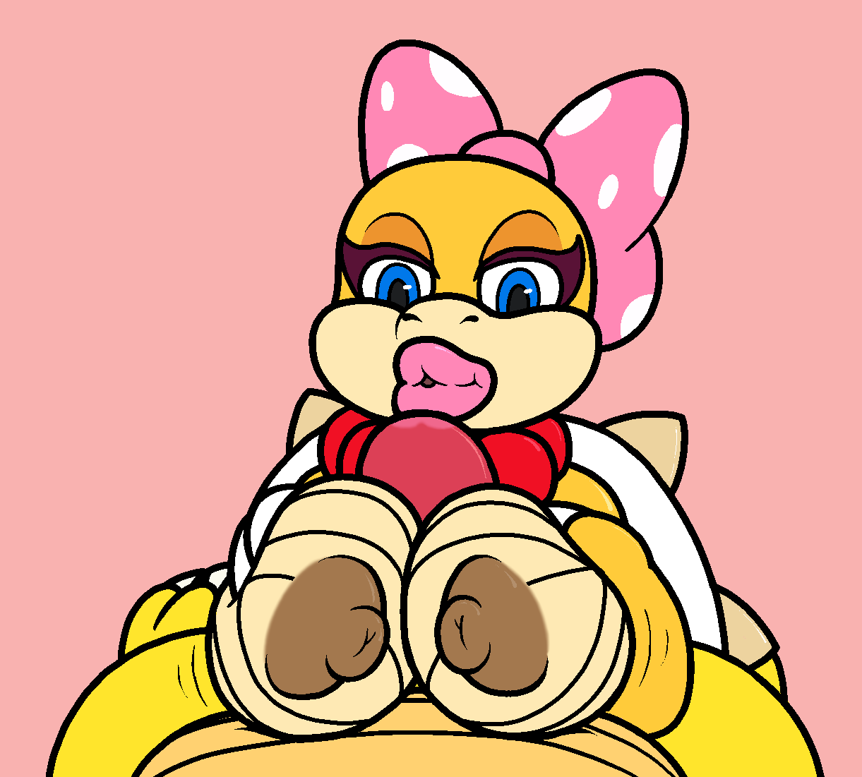 1boy 1girls 2017 anthro big_breasts big_lips bowser breasts cum duo erection female huge_breasts huge_lips humanoid_penis kiss_mark koopa koopaling lips lipstick makeup male mario_(series) mr.under nintendo nipples nude paizuri penis pink_background pink_lipstick scalie sex simple_background smile spikes straight unseen_male_face video_games wendy_o._koopa