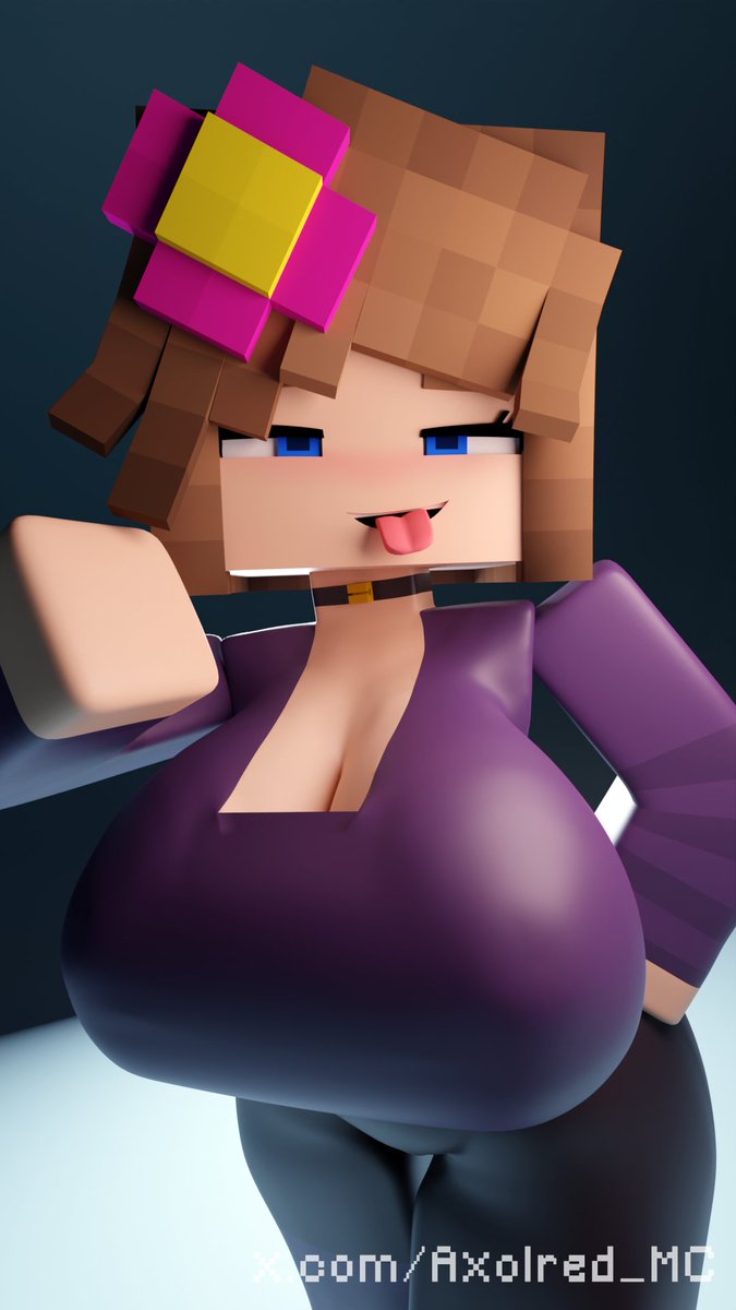 1girls, axolred mc, fully clothed, jenny belle (slipperyt), minecraft, tagme, tongue out, twitter username, username