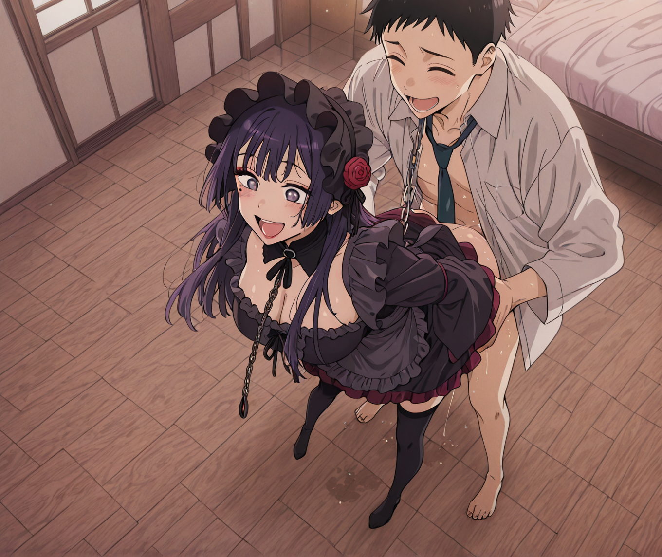 1boy, 1boy1girl, 1girls, ai generated, bed, bedroom, breasts, canon couple, cosplay, couple, doggy style, efesto90, female, female focus, female penetrated, from above, gojou wakana, kitagawa marin, male, male penetrating female, sex, sex from behind, sex slave, sono bisque doll wa koi wo suru, thighs