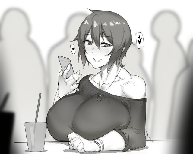 1girls, breasts, club, female, huge breasts, monochrome, natedecock, natsumi (natedecock), original, short hair, venus body