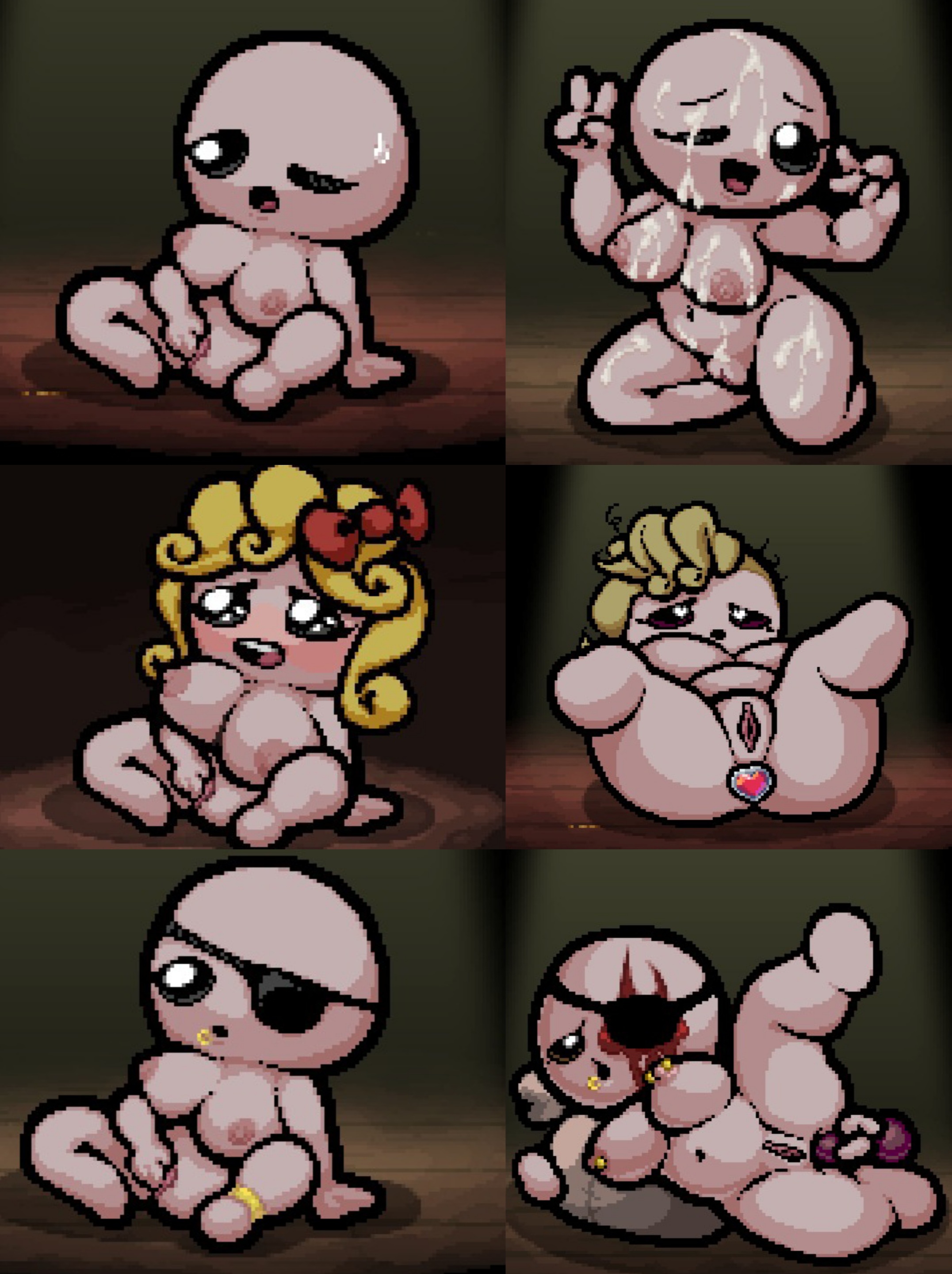3 girls, bald, blonde hair, cain (the binding of isaac), female, isaac (the binding of isaac), magdalene (the binding of isaac), masturbation, naked, tainted cain (the binding of isaac), tainted isaac (the binding of isaac), tainted magdalene (the binding of isaac), the binding of isaac