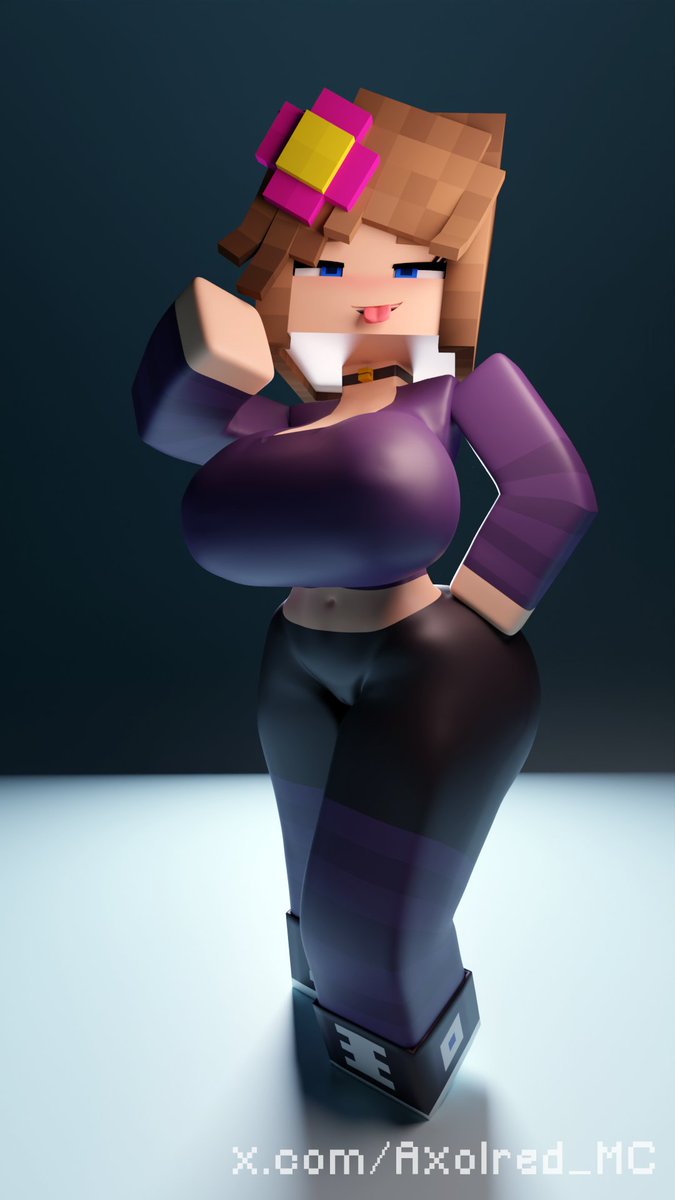 1girls, axolred mc, fully clothed, jenny belle (slipperyt), minecraft, tagme, tongue out, username