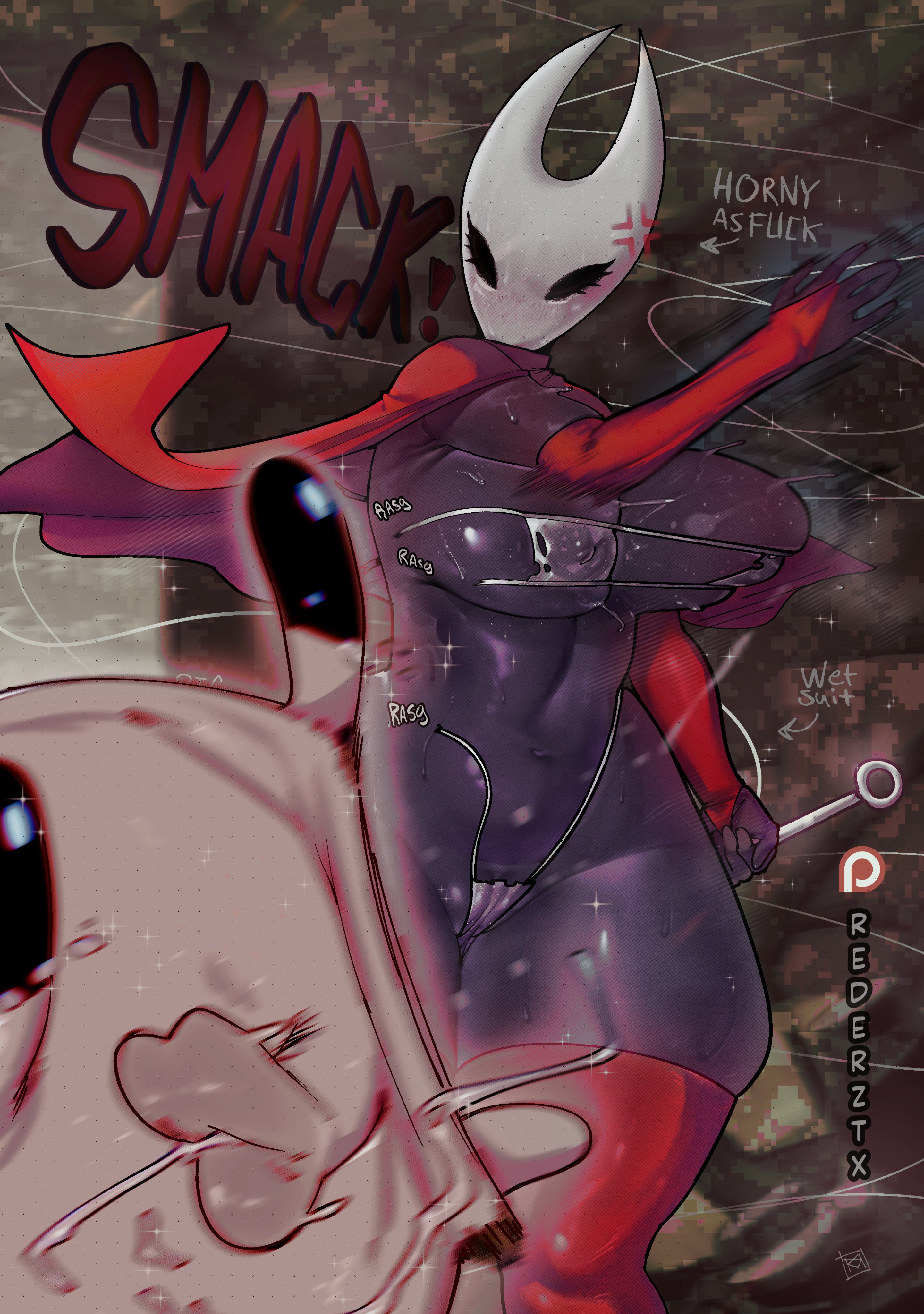 1girls, anthro, armwear, arthropod, big breasts, black body, black eyes, bodily fluids, breasts, camel toe, cloak, clothing, curvy figure, elbow gloves, female, female focus, female only, gastropod, gloves, handwear, hi res, hollow knight, hollow knight (franchise), hollow knight: silksong, hornet (hollow knight), hornet's needle, huge thighs, large boobs, large breasts, legwear, motion lines, nipple outline, nipples, non-mammal breasts, non-mammal nipples, nuu (hollow knight), red armwear, red cloak, red clothing, red elbow gloves, red gloves, red handwear, red legwear, red stockings, reder, snail, snail girl, solo, solo female, solo focus, stockings, sweat, team cherry, thick thighs, thigh gap, thigh highs, torn clothing, wardrobe malfunction, wide hips