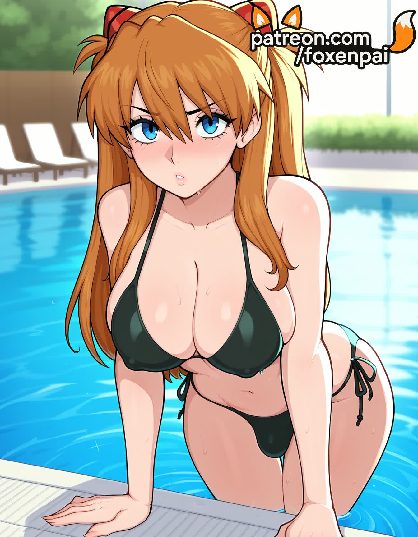 1futa, 2025, ai generated, arm support, artist name, asuka langley sohryu, beach, bikini, black bikini, blue eyes, breasts, bust, caustics, chest, cleavage, covered nipples, foxenpai, futanari, hi res, high quality, high resolution, highres, horizon, intersex, long hair, neon genesis evangelion, ocean, orange hair, outdoors, patreon, patreon username, pier, pool, pool ladder, poolside, side-tie bikini, soaking feet, solo, stable diffusion, swimsuit, wading, water, watermark, wet