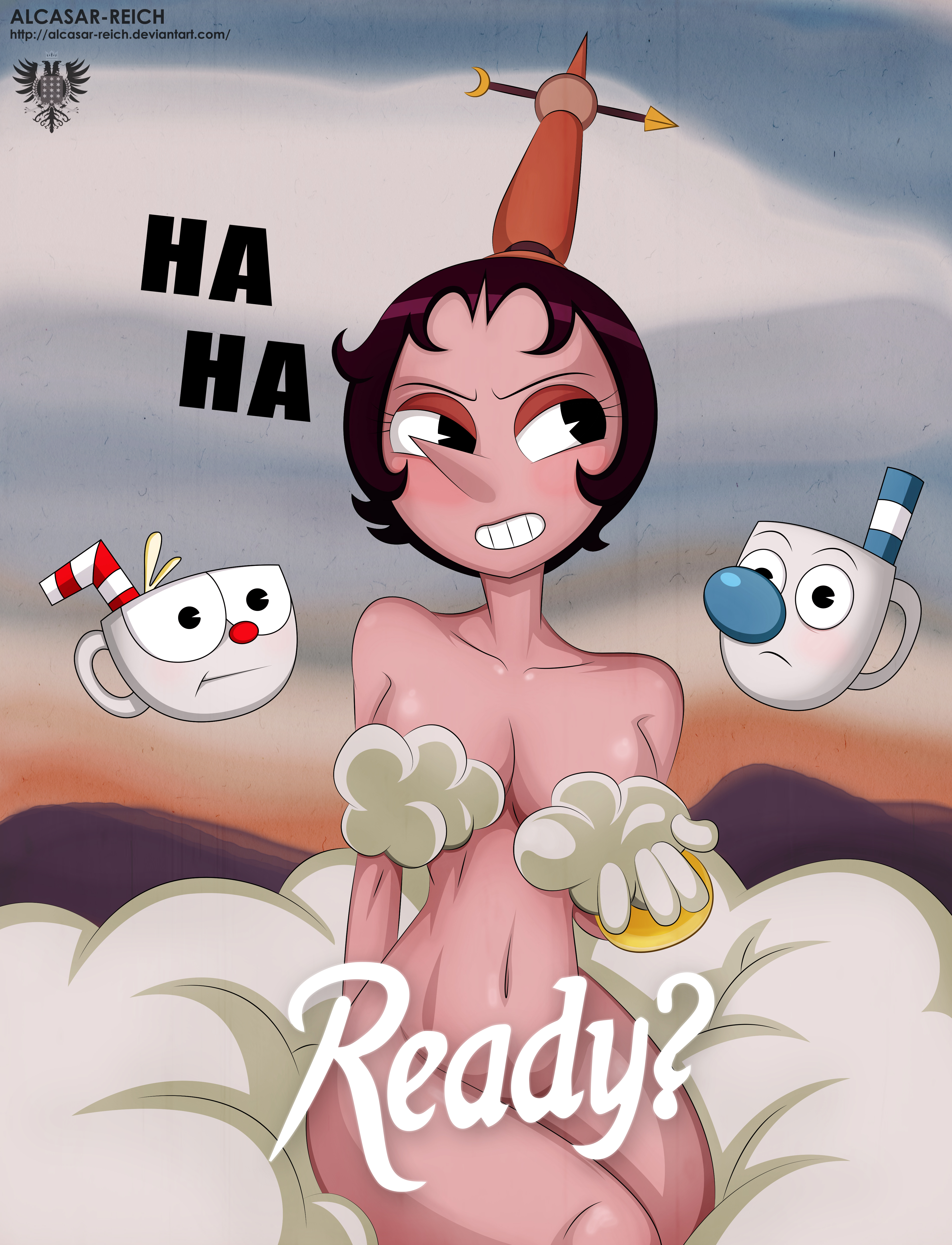 alcasar-reich, convenient censoring, cuphead, cuphead (game), female, handwear, hilda berg, male, mugman, pale skin, video games, wristwear