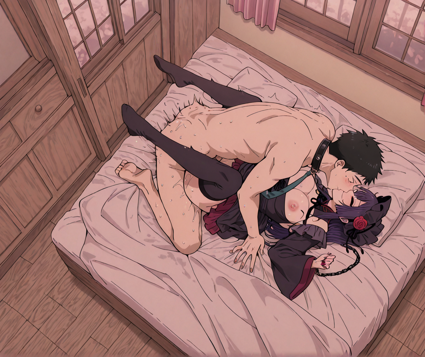 1boy, 1boy1girl, 1girls, above view, ai generated, bed, bedroom, canon couple, cosplay, couple, couple (romantic), efesto90, female, female penetrated, gojou wakana, hug, kissing, kitagawa marin, male, male penetrating female, mating press, missionary position, penetration, sex, sex slave, sono bisque doll wa koi wo suru