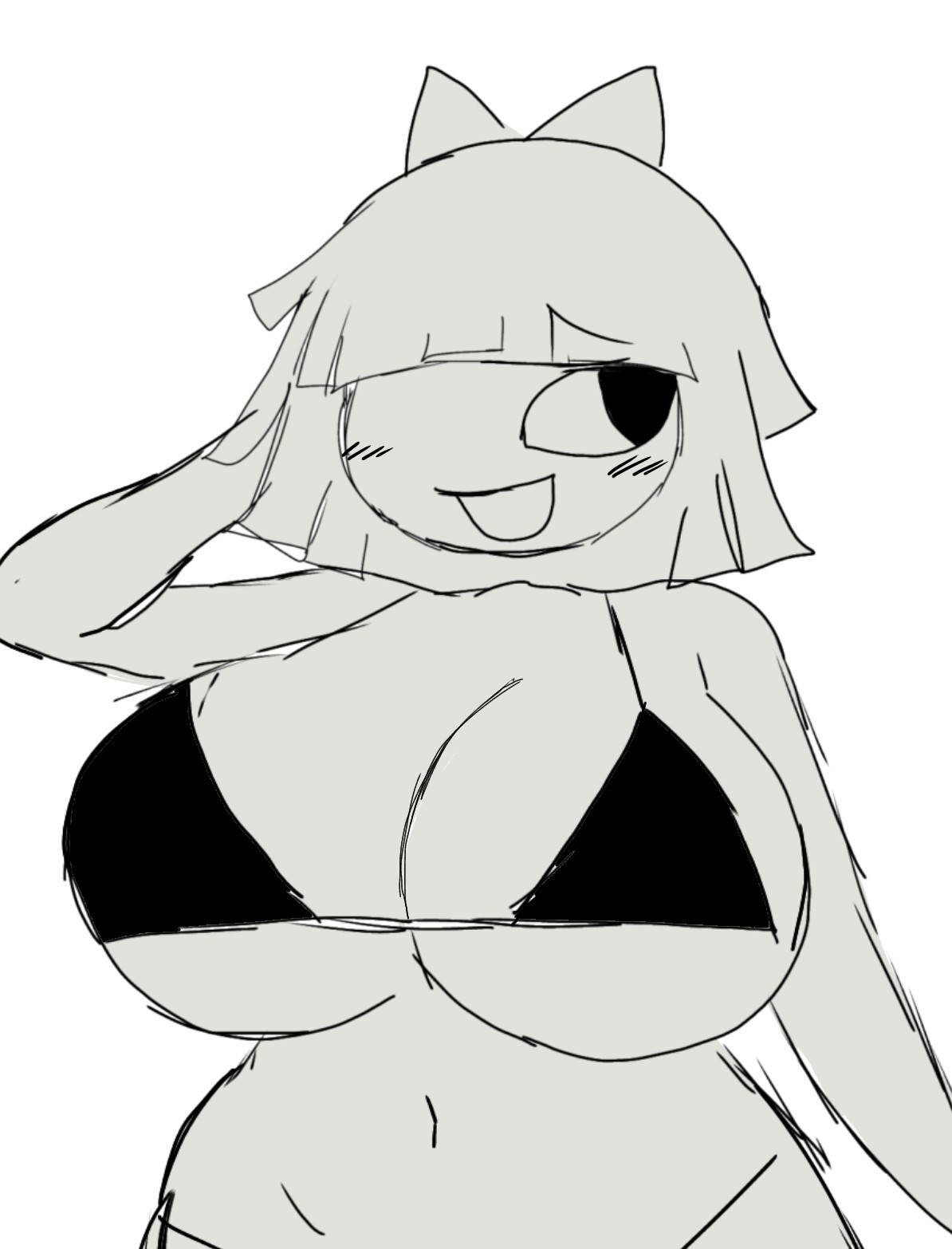 1girls, big breasts, bikini, blush, breasts, claire (fundamental paper education), dangerous forest, female, female focus, female only, fpe, fundamental paper education, kaaatie, looking back, machine girl (kaaatie), momiji (artist), solo, solo female, string bikini