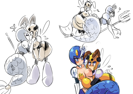 2girls areolae armor ass ass_grab bee bent_over big_ass big_breasts bigger_version_at_the_source blue_eyes blush boots breast_grab breasts capcom clothed clothes drcockula female female_only fish_tail gem gloves heart helmet honey_woman huge_ass kissing kneeling large_breasts lowres makeup mega_man mega_man(classic) mermaid monochrome multiple_images multiple_poses nipple_suck nipples no_humans robot robot_girl rubbing simple_background sitting sketch skirt splash_woman standing tongue tongue_out topless trident vesper_woman white_background wings yuri