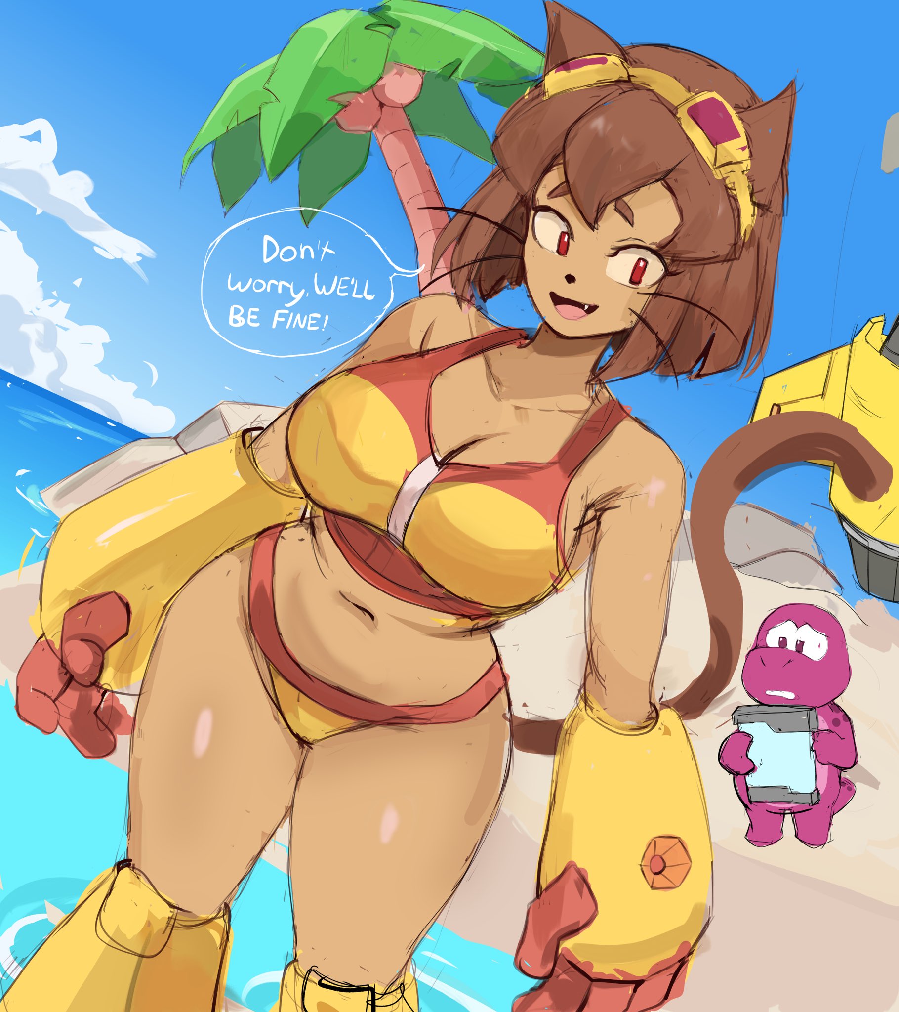 1girls, anthro, breasts, english text, female, female focus, gameoverse, gobbles (gameoverse), hi res, kit (gameoverse), large breasts, rakeemspoon, text, thick thighs, thighs, wide hips