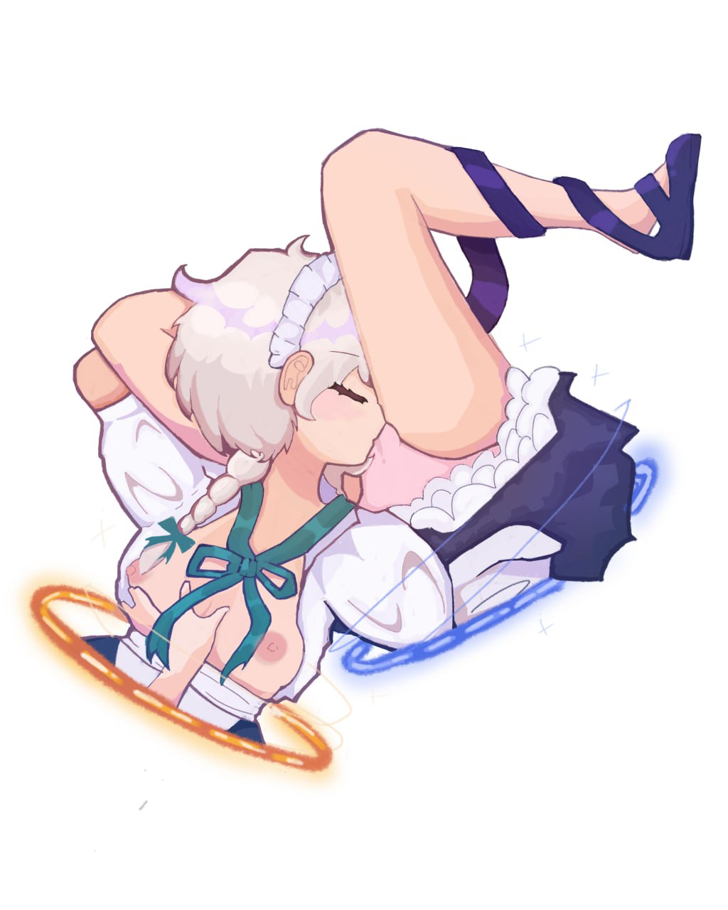 autocunnilingus, closed eyes, licking pussy, maid uniform, now you're thinking with portals, portal masturbation, portal sex, sakuya izayoi, touhou