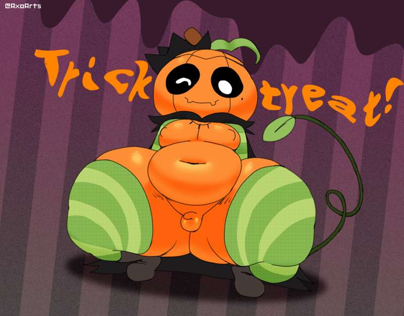 1boy, axoarts, blush, blushcrunch studio, chubby, chubby male, dandy's world, dandys world, deadtoons, gourdy (dandy's world), hi res, hyper ass, leaf tail, mascot horror, orange body, probably stinks, roblox, roblox game, simple background, tagme, tail, text, thick thighs, thighhighs, young