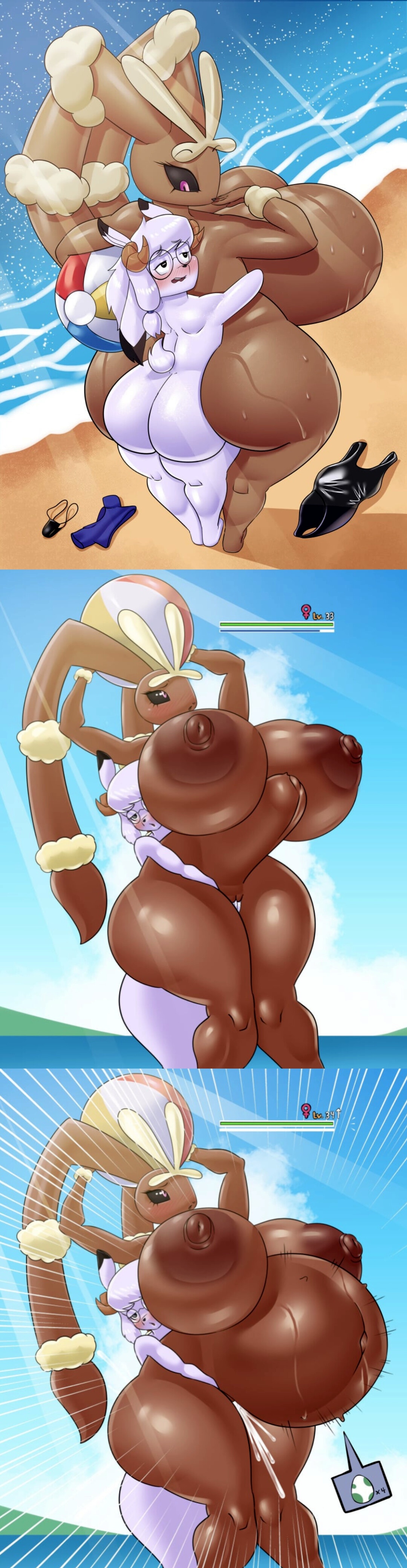1boy, 1girls, abdominal bulge, absurd res, anthro, anthro female, anthro on anthro, anthro penetrated, anthro penetrating, anthro penetrating anthro, anthrofied, areola, areolae, arms behind back, arms up, ass, ball, ball (object), beach, beach ball, big areola, big areolae, big ass, big breasts, big butt, big penis, biped, blush, bodily fluids, breast apart, breasts, breasts bigger than head, breasts out, cum, cum in pussy, cum inflated belly, cum inflation, cum inside, cumflated belly, cumflation, curvaceous, curvy, curvy female, curvy figure, detailed background, duo, eyelashes, eyewear, female, female anthro, female focus, female penetrated, female/male, femboy, femboy on female, femboy penetrating, femboy penetrating female, from behind position, generation 4 pokemon, generation 6 pokemon, genital fluids, genitals, glasses, hi res, huge areola, huge areolae, huge ass, huge boobs, huge breasts, huge butt, huge penis, hung femboy, hung trap, impregnation, inflatable, inflation, large boobs, large breasts, large penis, large tits, larger female, looking back, looking pleasured, lopunny, male, male anthro, male anthro/female anthro, male penetrating, male penetrating female, male/female, mega evolution, mega lopunny, nintendo, nipples, open mouth, outside, penetrating, penetration, pokemon, pokemon (species), pupils, revifrry, sex, size difference, smaller male, sweat, thick thighs, three-quarter view, vaginal, vaginal penetration, vulva, water