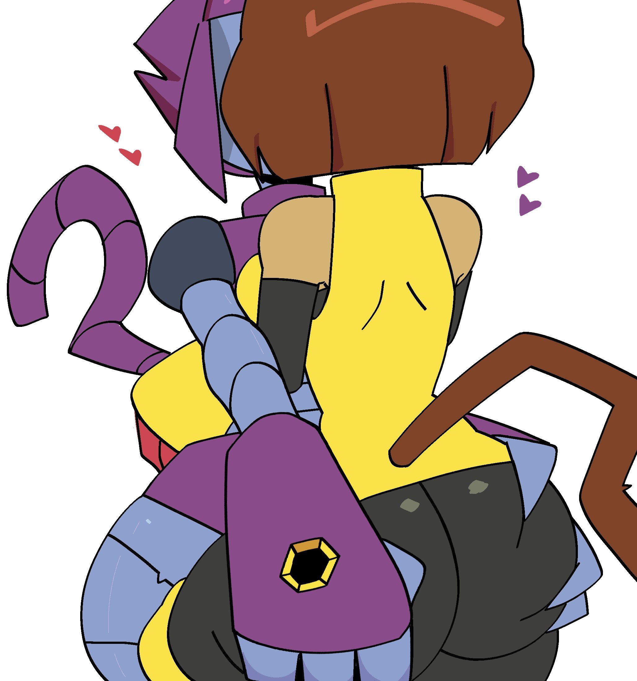 2026, 2d, 2d (artwork), 2girls, anthro, ass, ass grab, big ass, big butt, brown body, brown hair, brown skin, butt grab, cat girl, cat humanoid, cat tail, catgirl, claws, clothed, clothing, color, colored, digital drawing (artwork), digital media (artwork), fat ass, fat butt, feline, feline humanoid, female, female focus, female only, fully clothed, gameoverse, glitch productions, grabbing, grabbing another's ass, grabbing ass, grabbing butt, heart, heart symbol, humanoid, kit (gameoverse), kit bodega, malice (gameoverse), robot, robot cat, robot catgirl, robot girl, simple background, tail, white background, xarop77, yuri