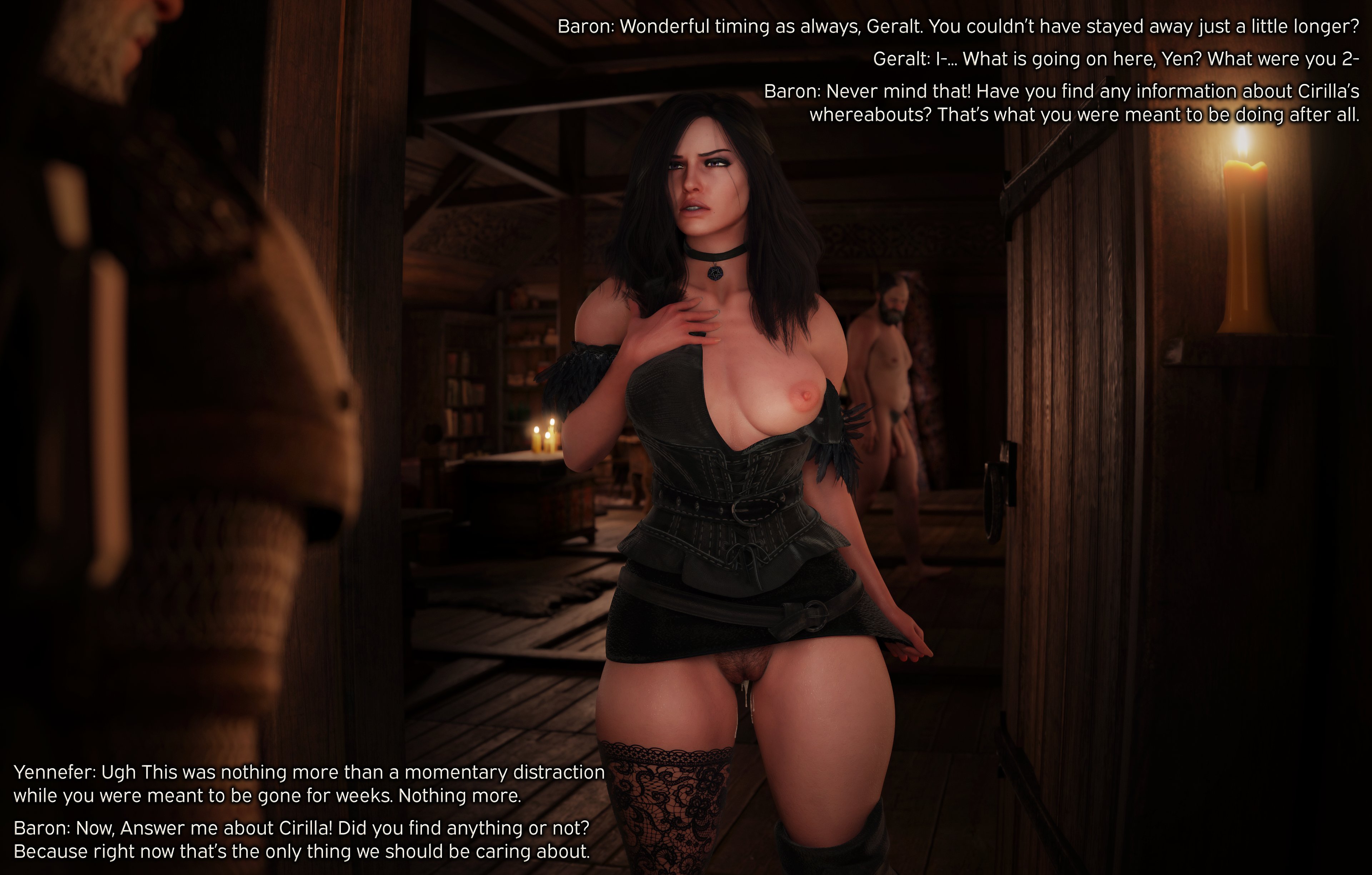 1girls, 2boy, 3d, after sex, black hair, cd projekt red, cheating, choker, creampie, cuckold, cum, cum in pussy, dinoboy555, english text, female, geralt of rivia, light skin, light-skinned female, light-skinned male, lingerie, male, necklace, older male, penis, phillip strenger, pubic hair, pussy, stockings, text, the witcher (series), the witcher 3: wild hunt, yennefer